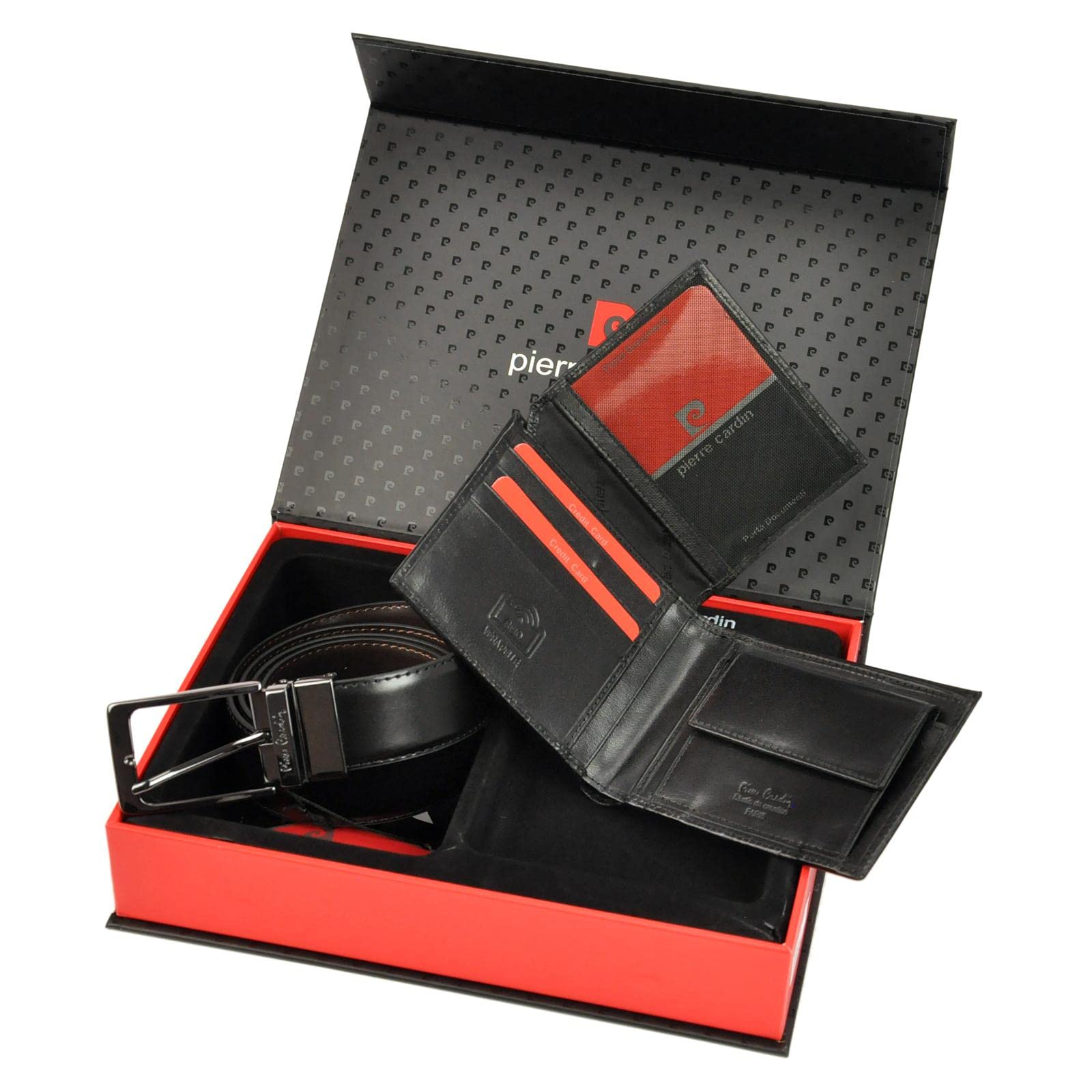 Pierre Cardin Set regalo da uomo portafoglio e cintura elegante realizzato in 100% pelle naturale minimalista elegante elegante elegante Natale anniversario compleanno in una scatola cintura