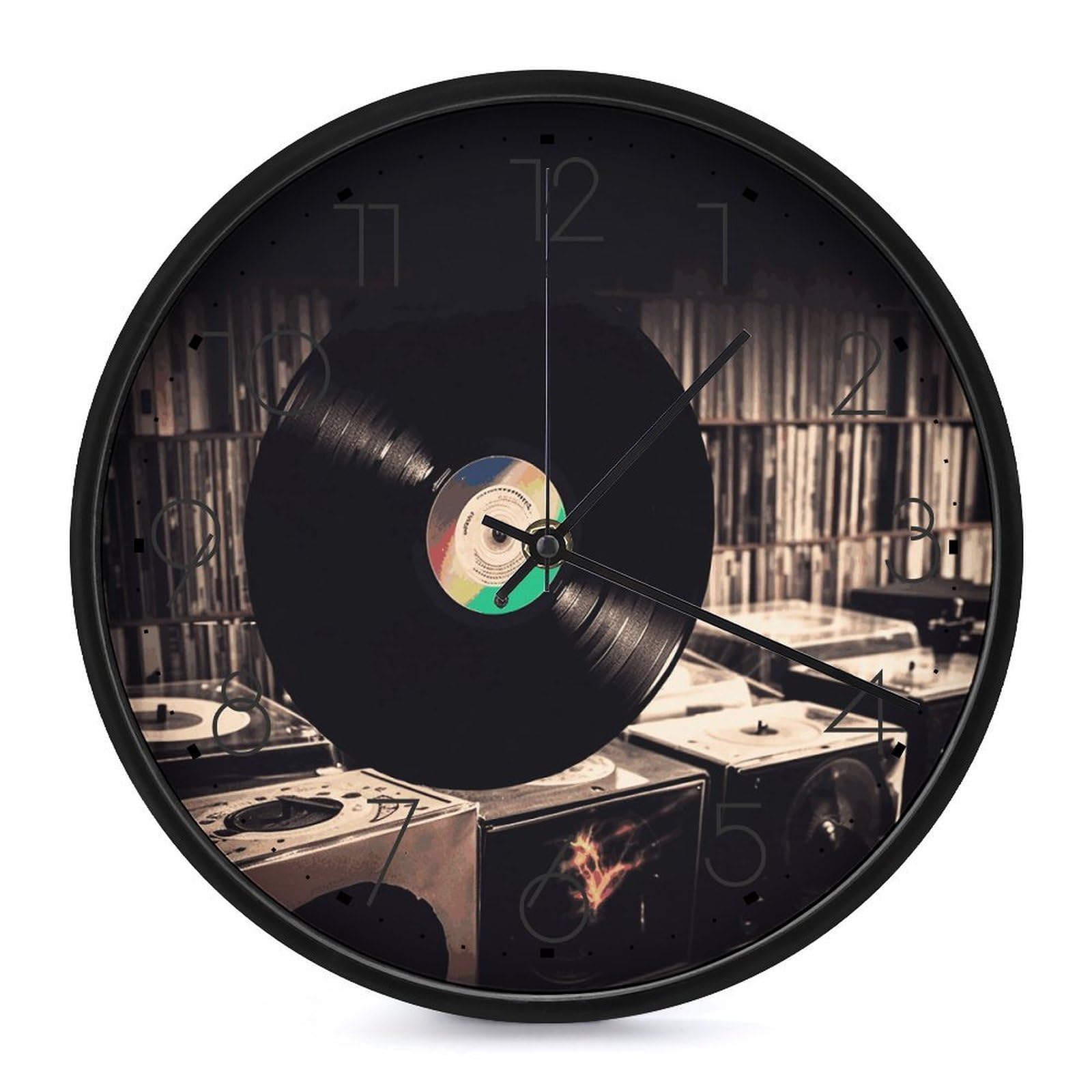 Horloge murale vinyle 25cm silencieuse noire pour déco salon