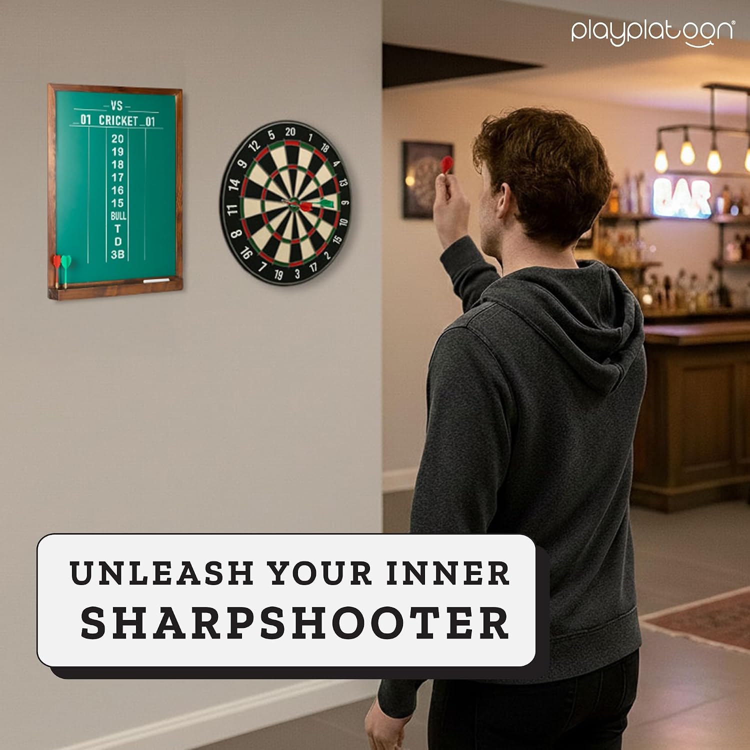 Play Platoon Dart Scoreboard & Darts Holder Wall Mount - Wood Score Board, Professional Darts Accessories, Dart Holder