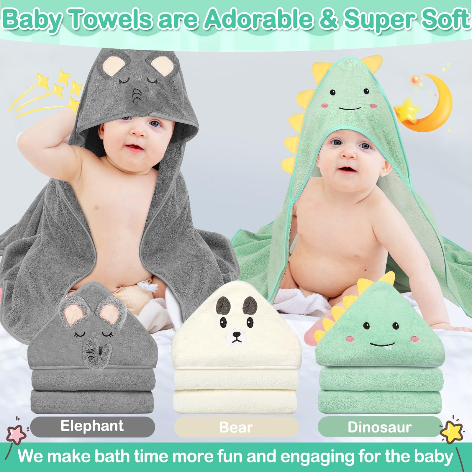 Sublaga 78,9 x 78,9 cm Baby-Kapuzenhandtücher, 9-teiliges Bad für Jungen, Waschlappen-Set mit niedlichem Design, Duschtuch, Geschenk für Neugeborene, Säuglinge und Kleinkinder