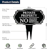 Vista 7 de My Sign Center - Cartel de propiedad privada "No Soliciting Loitering Trespassing" para enterrar, 13x13 pulgadas, ACM inoxidable, resistente a