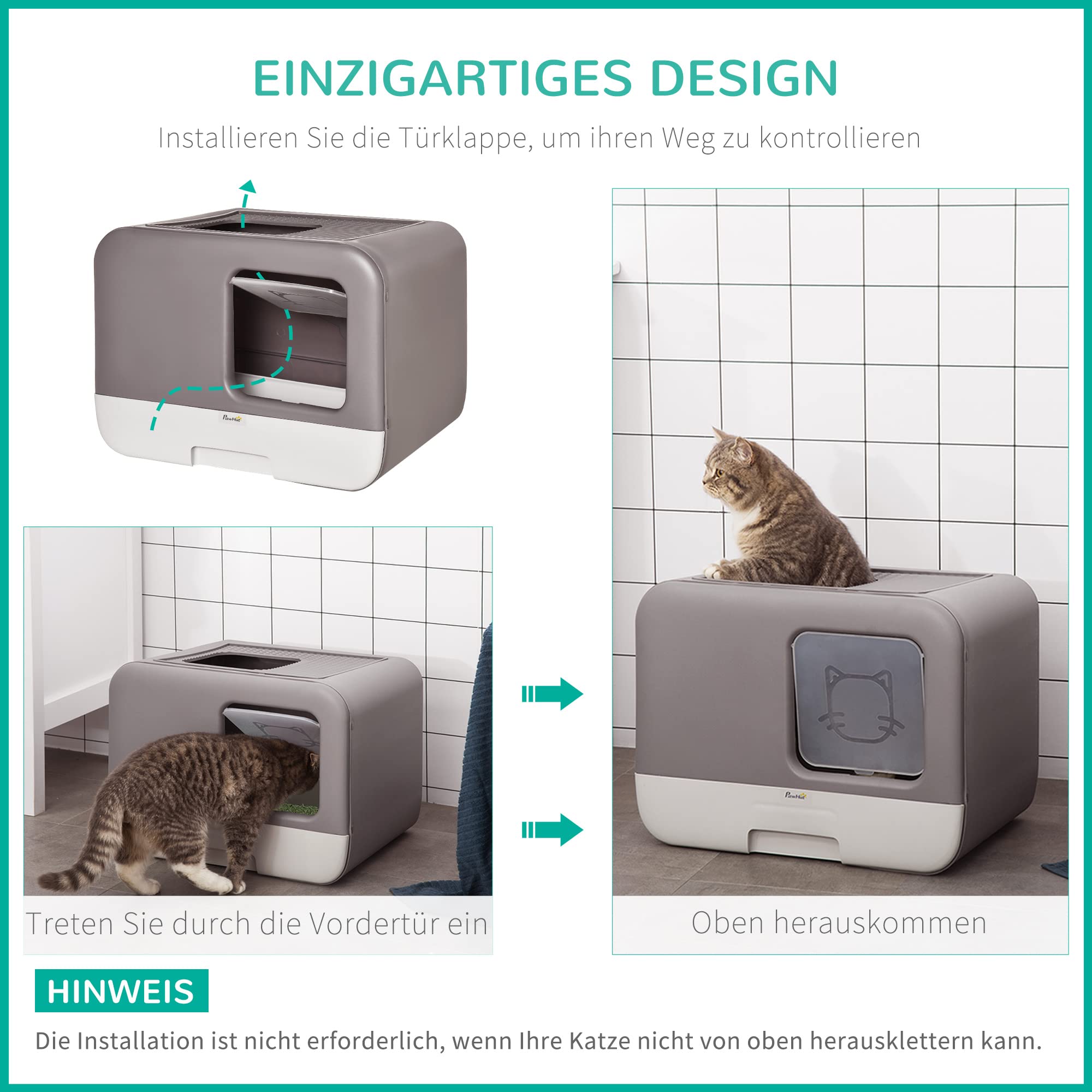 PawHut 2-in-1 Katzenklo Mit Kratzbaum – Grau, 240–260 Cm Hoch, Mit Kippschutz