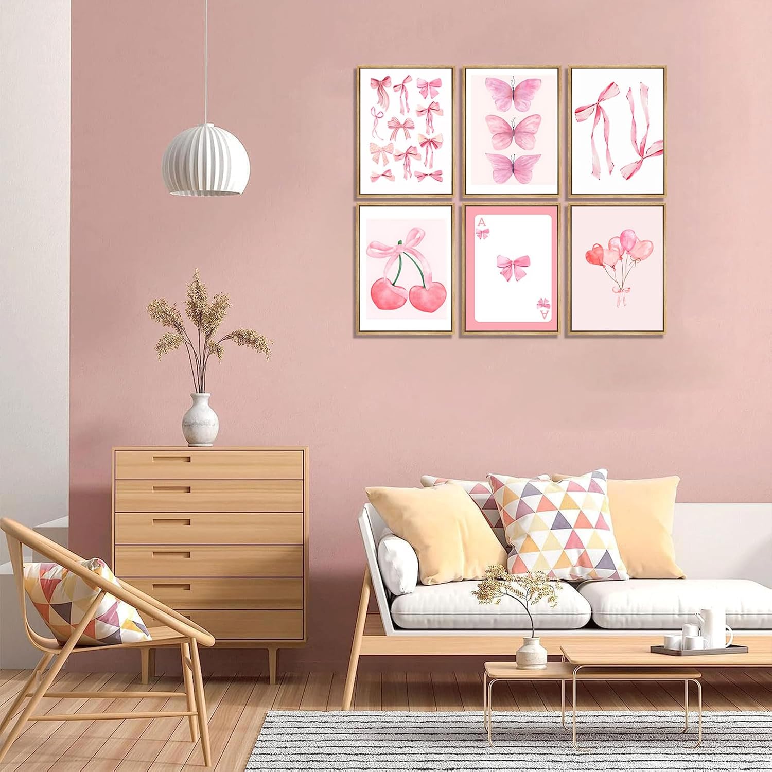 6pcs Pink Bow Canvas Wall Art Trendy Cute Girly Watercolor Bows Prints Painting Room Aesthetic Wall Decor Preppy Posters Coquette Room Decor for Living Room Girls apartment 12x16in Unframed
