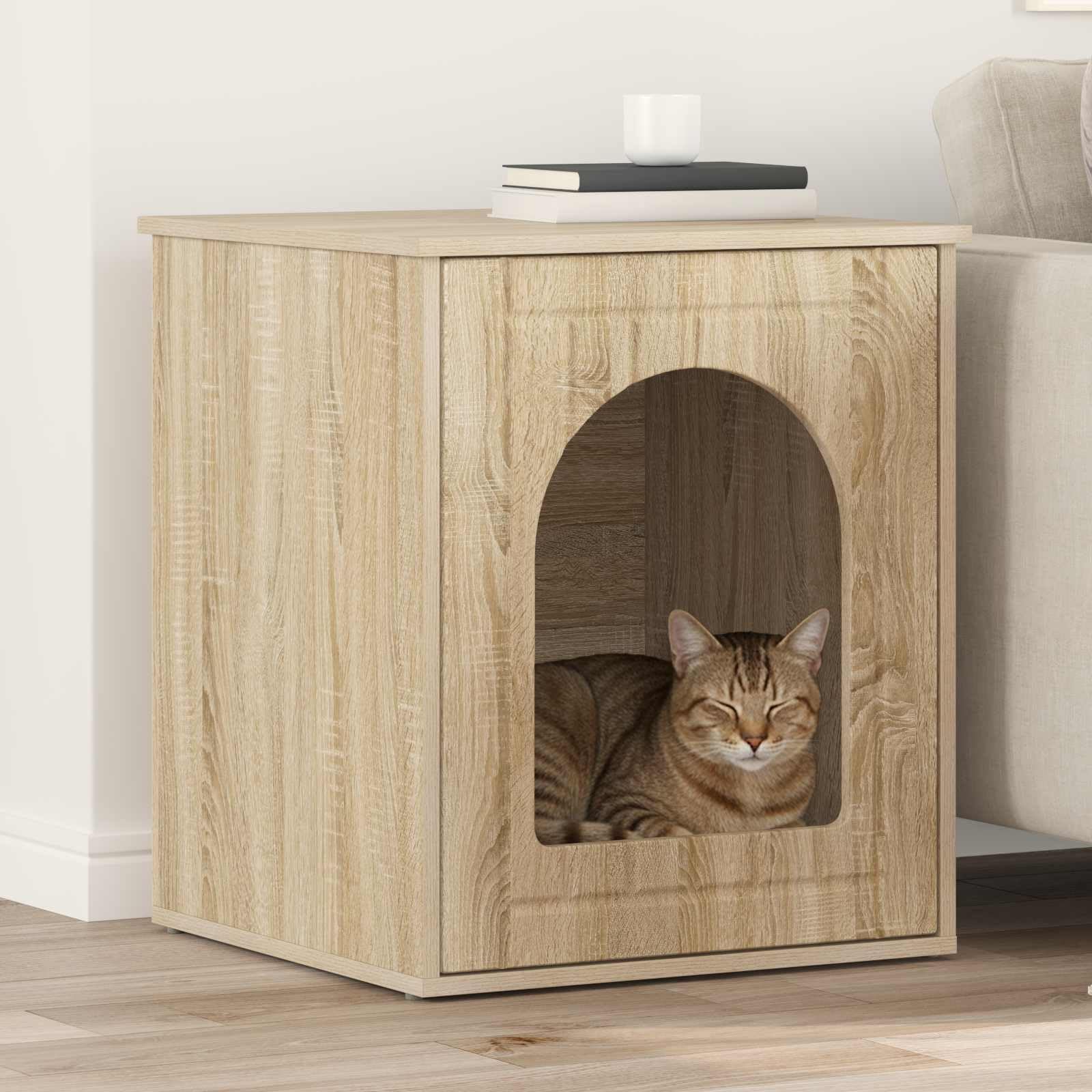 Katzenhaus Sonoma 53 x 52 x 62 cm Holzwerkstoff Katzenhöhle | Modernes Katzenhaus für das Wohnzimmer. Stabiler Rückzugsort aus Holzwerkstoff mit bis zu 60 kg Tragkraft.