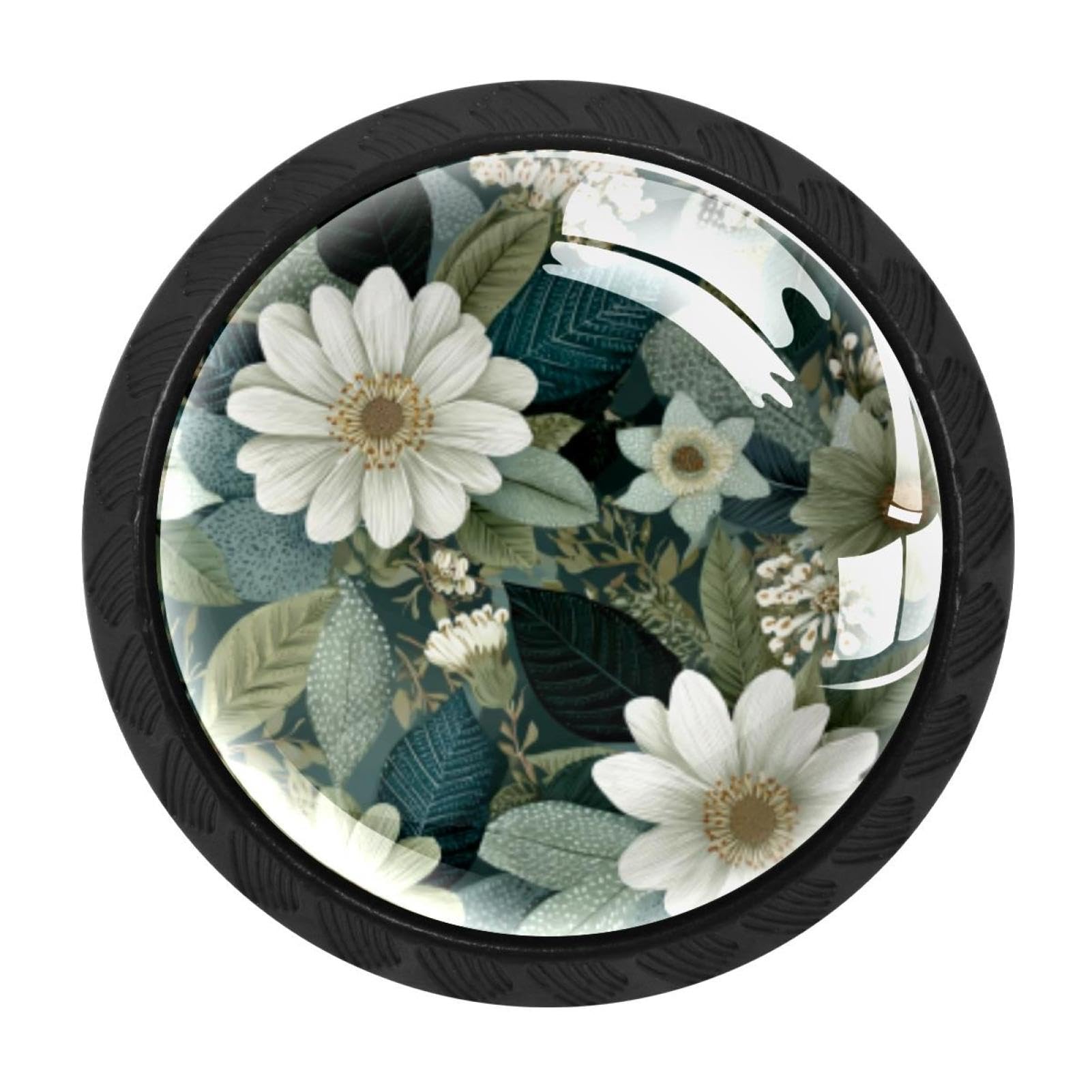 CHENZZZZ 4 Pieces Round Cabinet Knobs Rustic Dresser Knobs, Drawer Cupboard Wardrobe Cabinet Pulls Handles Hardware for Home Kitchen Furniture, Sage Green Flowers with Leaves Pattern (4)