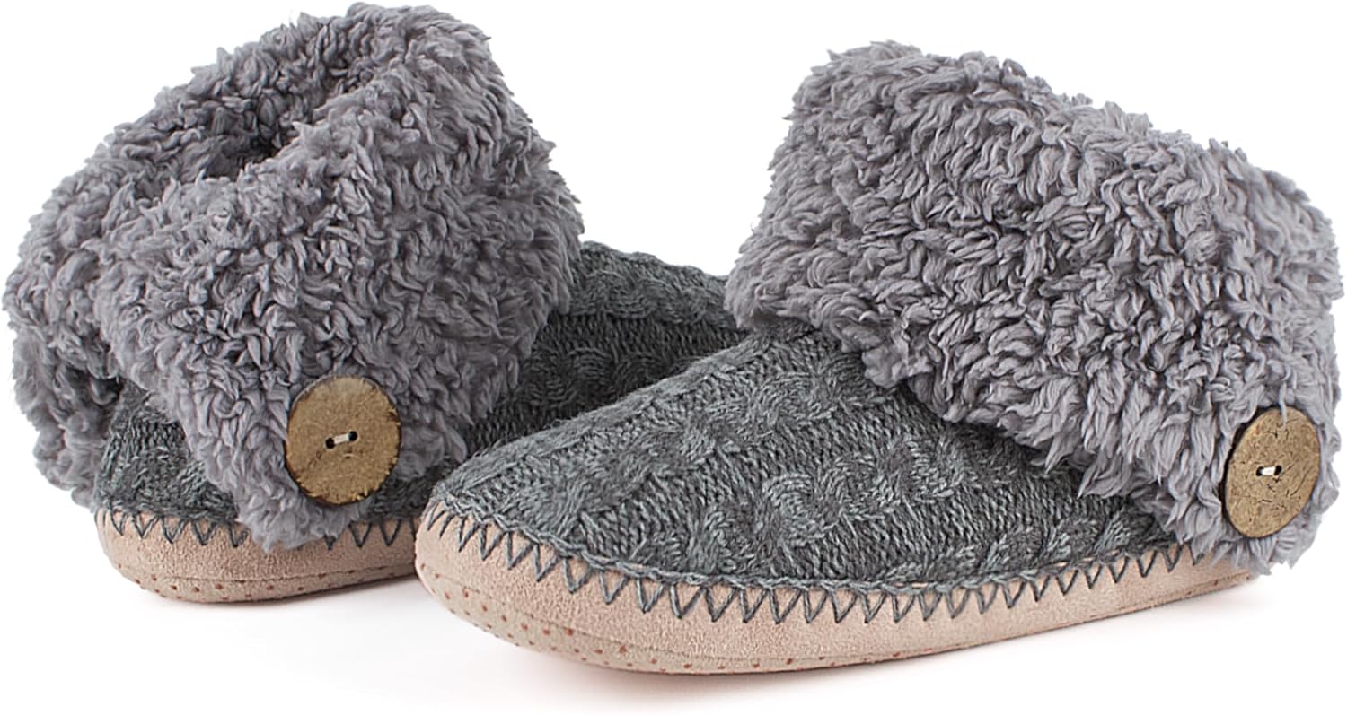 cosyone1997 Cable Knit House Slippers for Women Indoor, Sherpa Fleece Lined Soft Loafer Shoes, Winter Warm Fluffy Bedroom Fuzzy Socks Non-slip Grippers, Cozy Gifts Unique