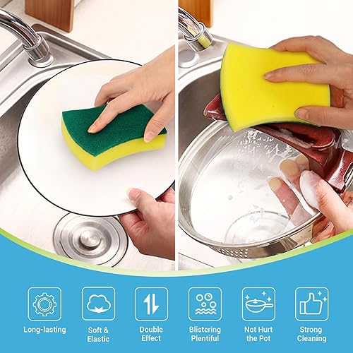 Miniatura 10 de AIDEA Esponjas de cocina, paquete de 24 esponjas de platos resistentes, esponja de limpieza para el hogar y la cocina, suministros de limpieza sin