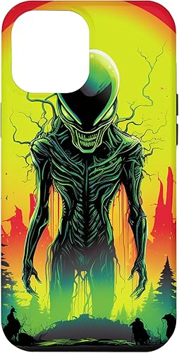 iPhone 14 Pro Max Cute Green Alien Head UFO Space Face  Alien Case