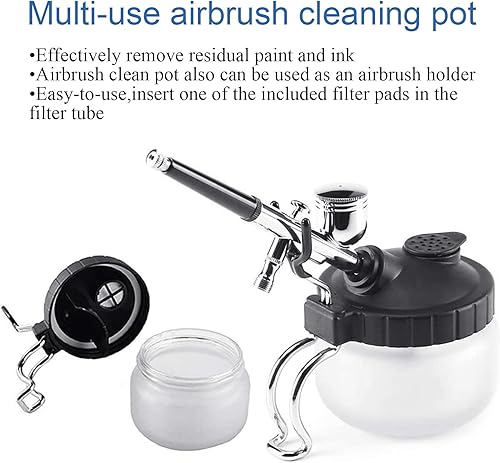 Miniatura 8 de Kit de limpieza de aerógrafo Olla de limpieza de vidrio con soporte, herramientas de limpieza de lavado, 5 agujas de limpieza de boquillas y
