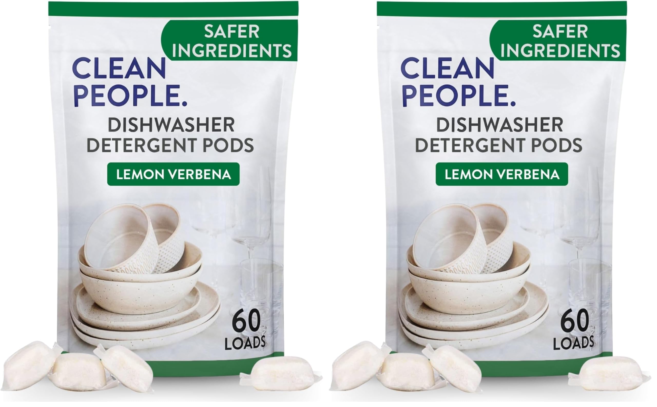 The Clean People Dishwasher Pods - Cuts Grease &amp; Rinses Sparkling Clean - Residue-Free - Phosphate Free Dishwashing Pods (60 Count, Lemon Verbena) (Pack of 2)