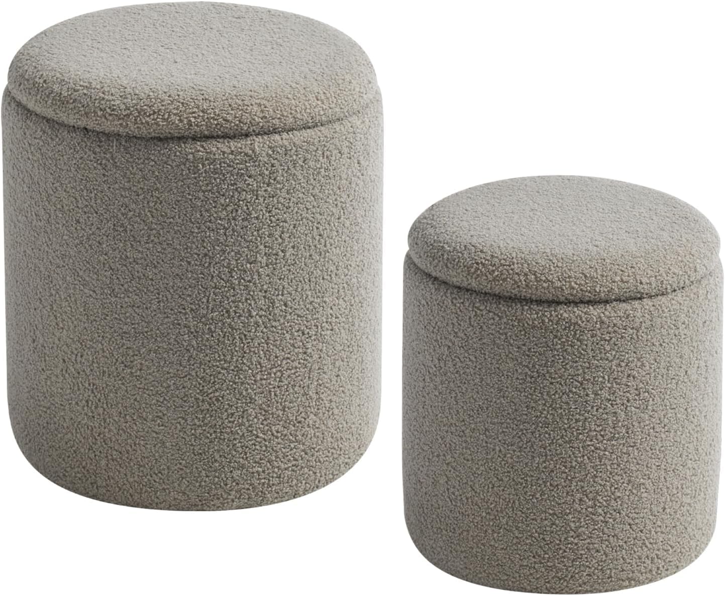 Round Storage Ottoman Pouffe with Hidden Storage for Bedroom Living Room Dining Room and Makeup Dressing Table Multifunctional Storage Stool for Home - Grey (Pack of 2)-image-47