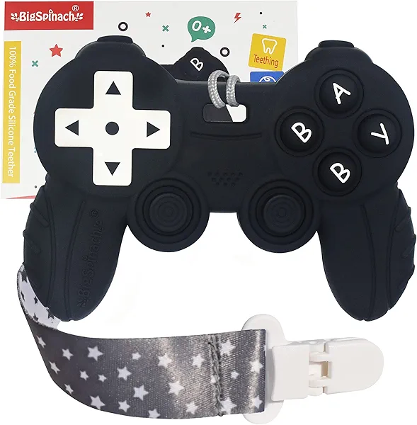 Cool Remote Game Control Teething Toy for Babies 0-6 6-12 Months,Game Controller Teether for Gamer Parents,Baby's First Valentines Day Gifts,Silicone Remote Chew Toys(Black