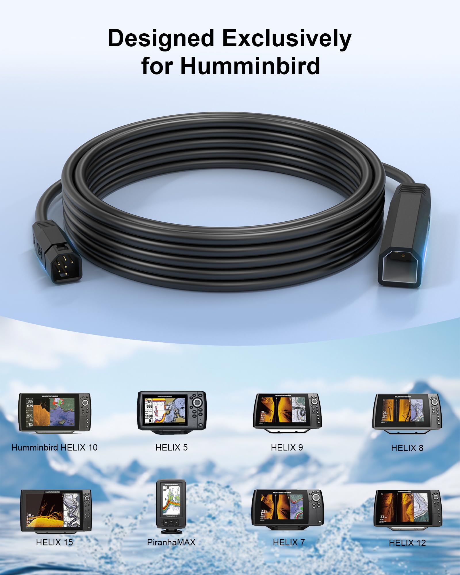 VHBW Câble d'extension de transducteur Humminbird Helix 5/7 3 m | Compatible avec HELIX 5/7/8/9/10/12/15, PiranhaMAX, Series 800/600/700/1100/500/90 ; exclut APEX/SOLIX/ONIX/ION.