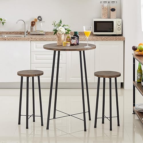 Miniatura 7 de VECELO Juego de mesa de 3 piezas, muebles y sillas redondas de bistró, juego de 2, parte superior de madera de altura de mostrador, ahorro de