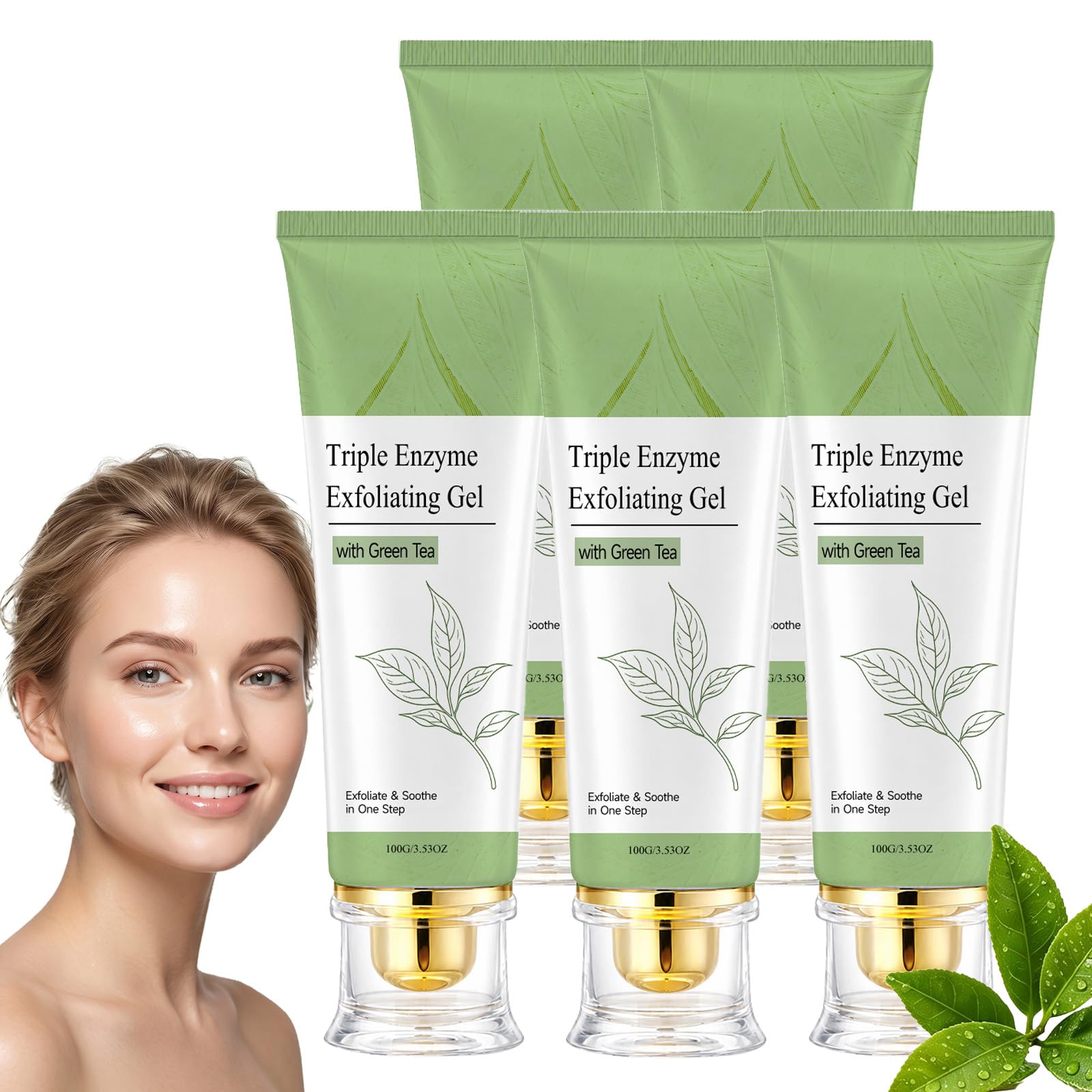 Dreifach-Enzym-Grüntee-Peeling-Gel, sanftes Gesichtspeeling (5PCS) | Tiefenreinigung der Poren, entfernt abgestorbene Haut und Verunreinigungen, hellt den Teint auf, macht die Haut weich