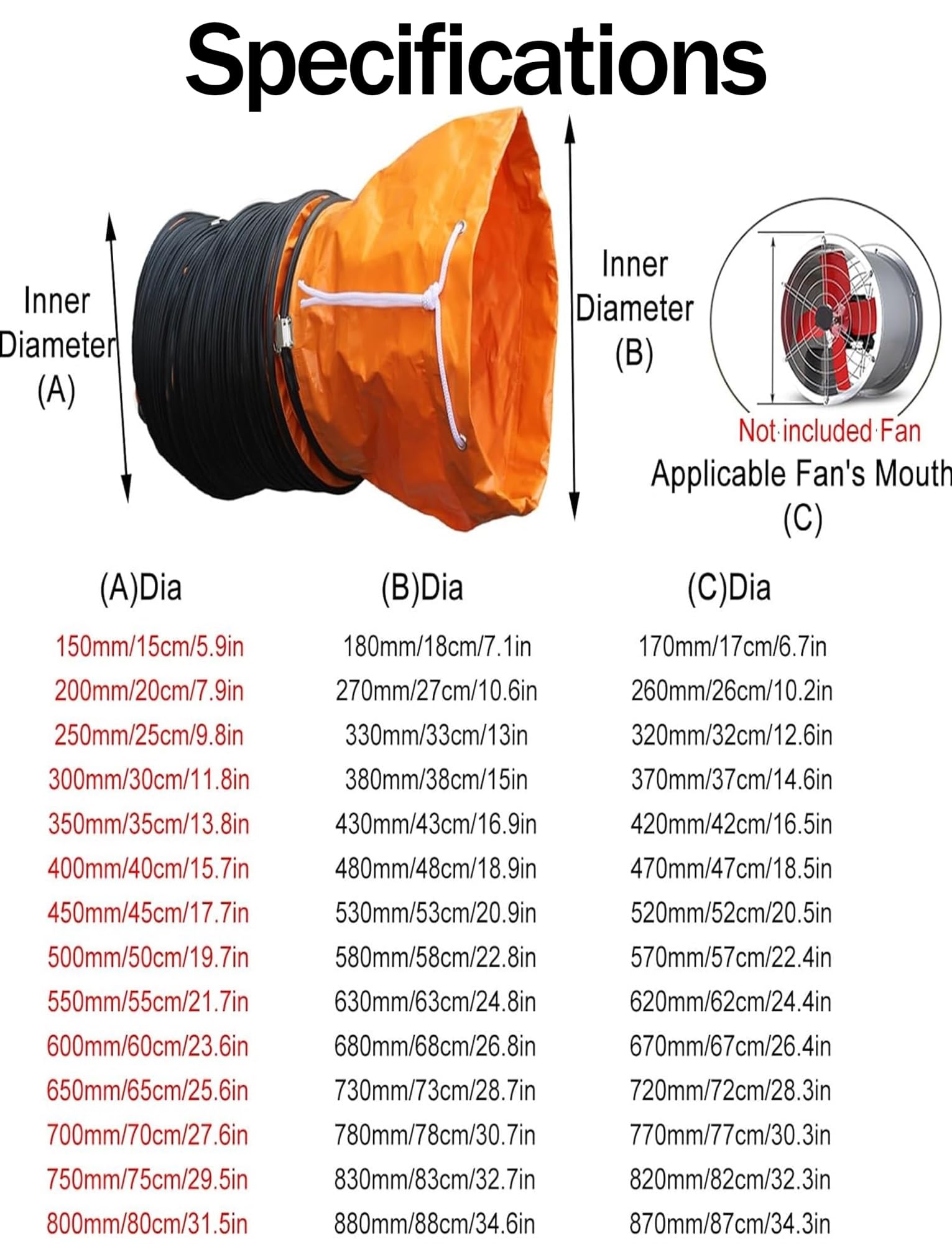 Manguera flexible de PVC de 5 m for de climatización (HVAC), cuerda ajustable for conductos de extractores, tubería ignífuga fábricas y uso residencial.(40cm/15.75in)