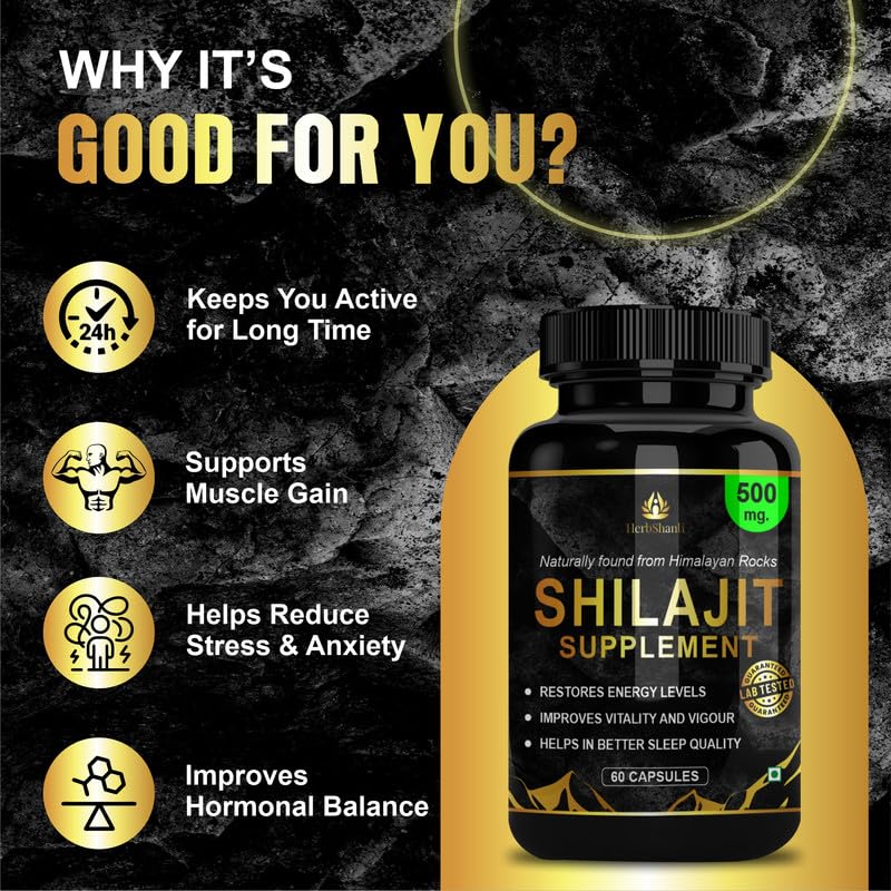 Image of Original Pure Shilajit Gold Capsules for Men & Women Long Time | Ayurvedic Testosterone Booster for Extra Power, Timing Stamina | Ashwagandha Safed Musli Gokshura Shatavari All In One (60 Tablets)
