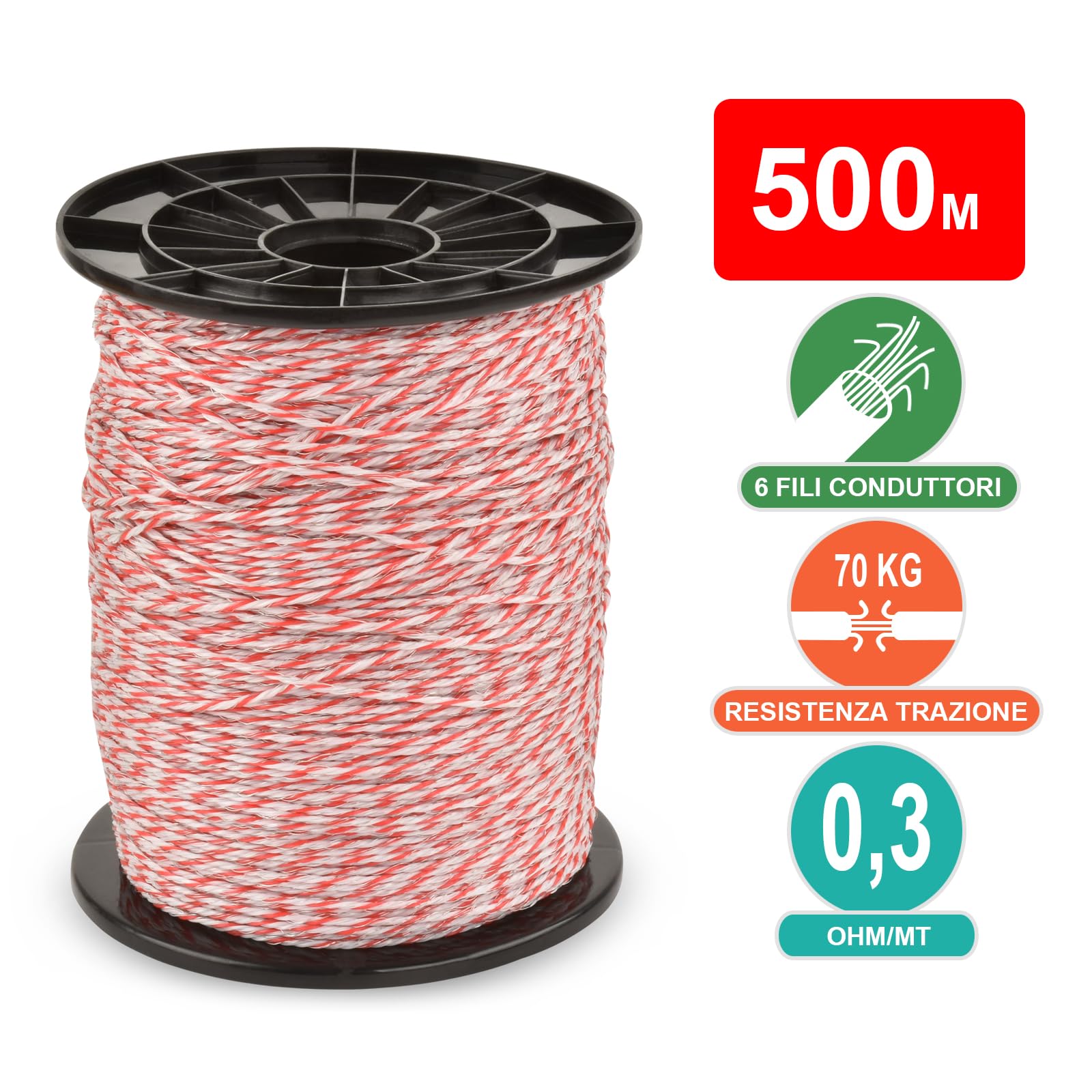 Rete Metallica Plastificata Rotolo Filo Elettrico Per Recinzione 500m 2,5mm Polifilo Rosso - Per Bovini, Cavalli, Energizzatore Filo Per Energizzatore - Foto 2