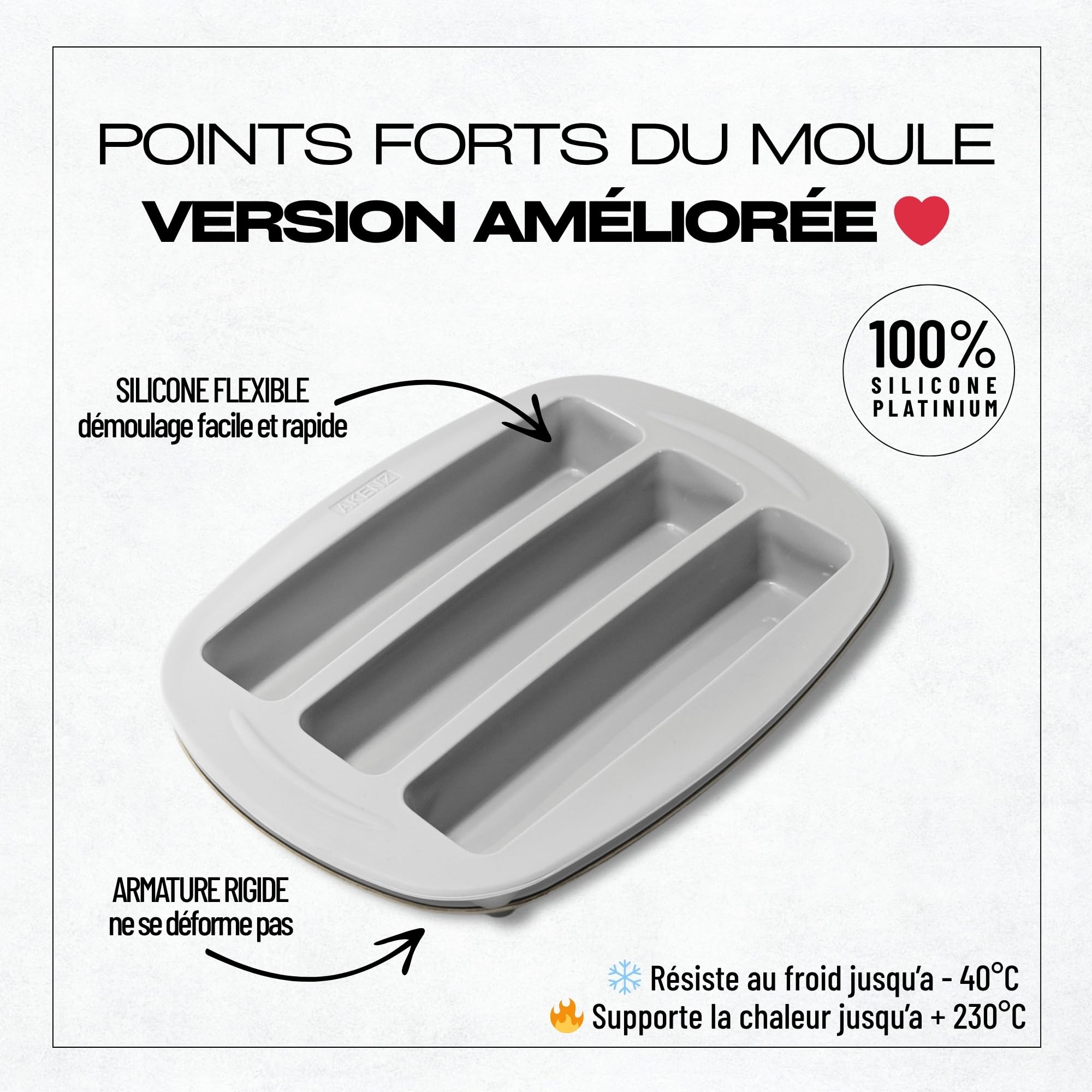 AKENZ - Moule Mini Cake 3 en Silicone platinium petit Rectangulaire pour multi Apéritif Pâtisserie Gateau - Compatible avec Cake Factory Version Améliorée + EBOOK OFFERT
