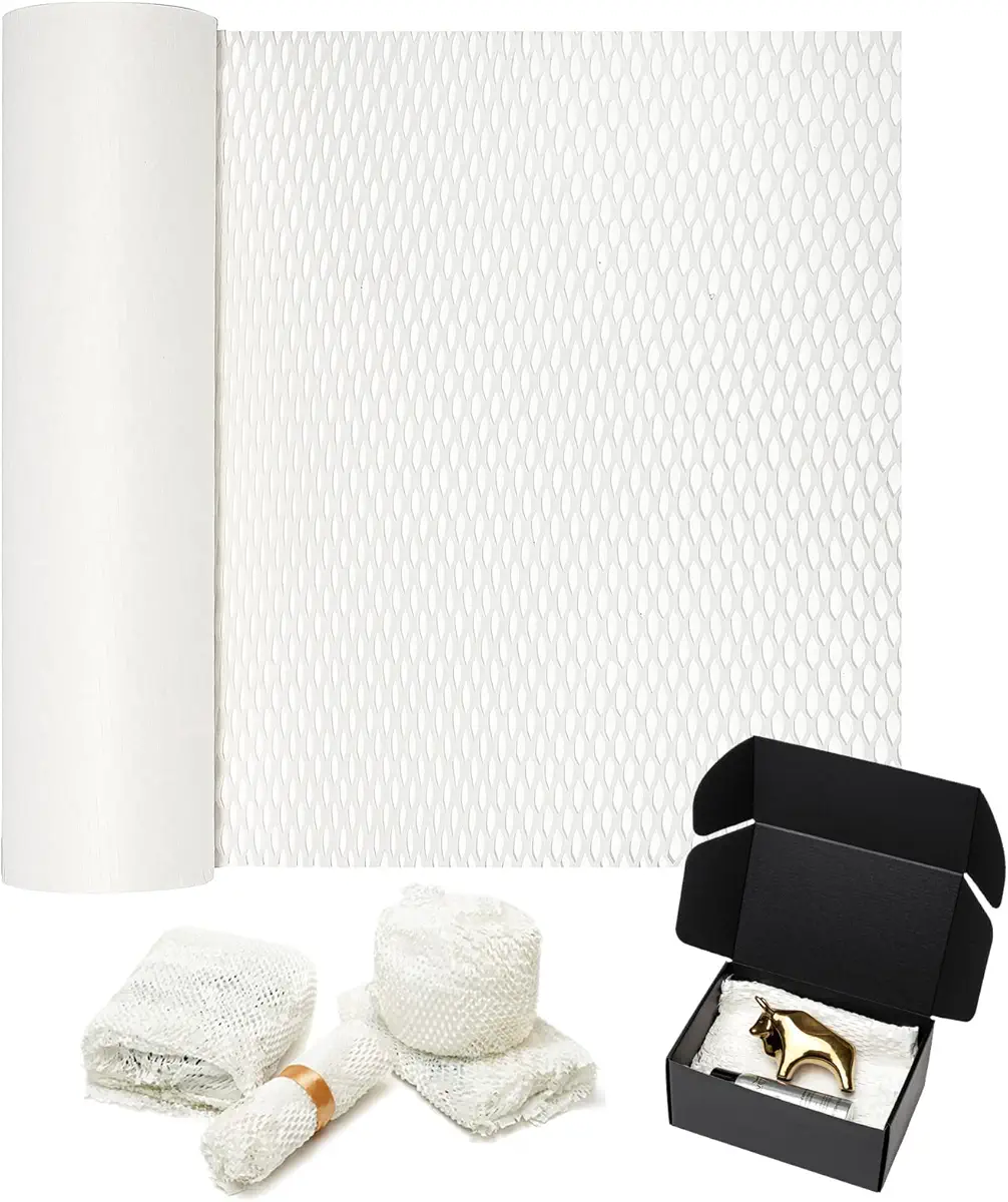 Mcfleet 15&#34;x135&#39; White Honeycomb Packing Paper Wrap Roll, Eco Friendly Packaging Material for Moving Shipping Gift Wrapping with 20 Fragile Stickers, Protective Recycled Cushion Wrap Suppliers