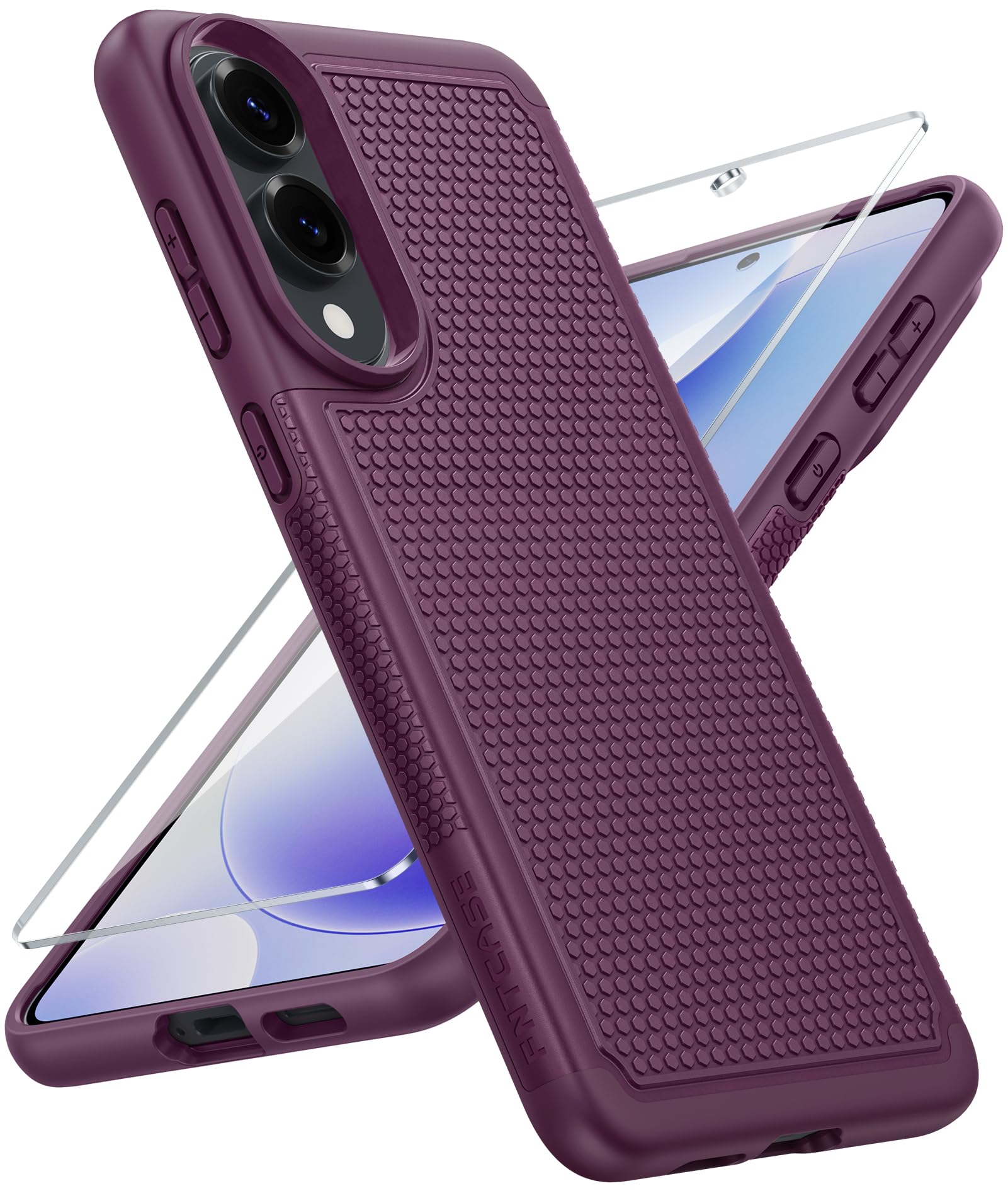 FNTCASE for Samsung Galaxy S25 Edge Phone Case: Dual Layer Non Slip | With Screen Protector, Shockproof Drop Protection, Matte Textured Protective Cell Phone Cover, for Daily Use, Burgundy
