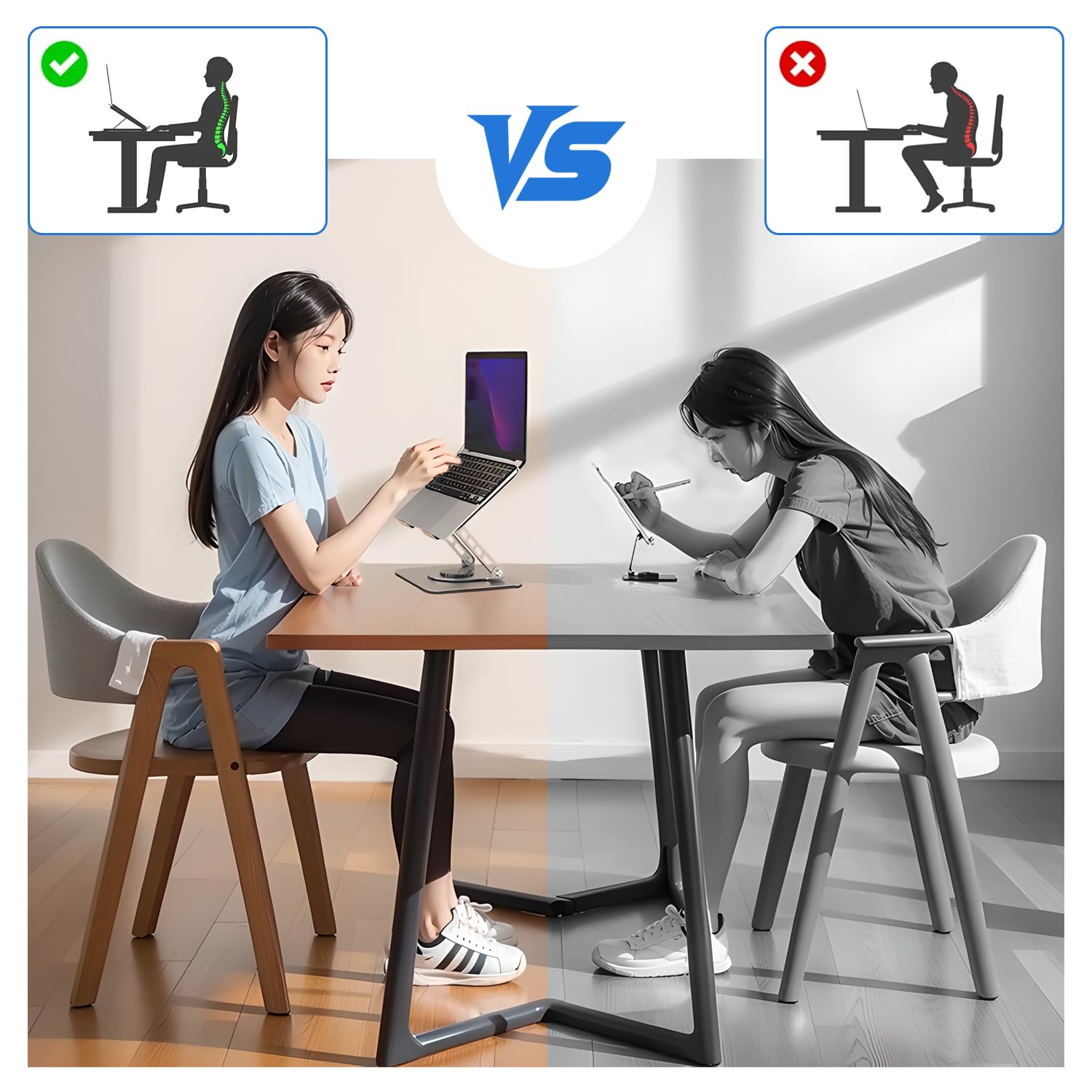 Supporto regolabile per computer portatile, supporto da scrivania per laptop, supporta la rotazione libera a 360 gradi, supporto ergonomico per computer, adatto per laptop e tablet sotto i