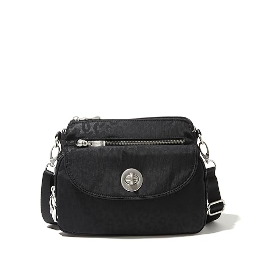 Baggallini Womens Calais Crossbody Bag, Black Cheetah Emboss
