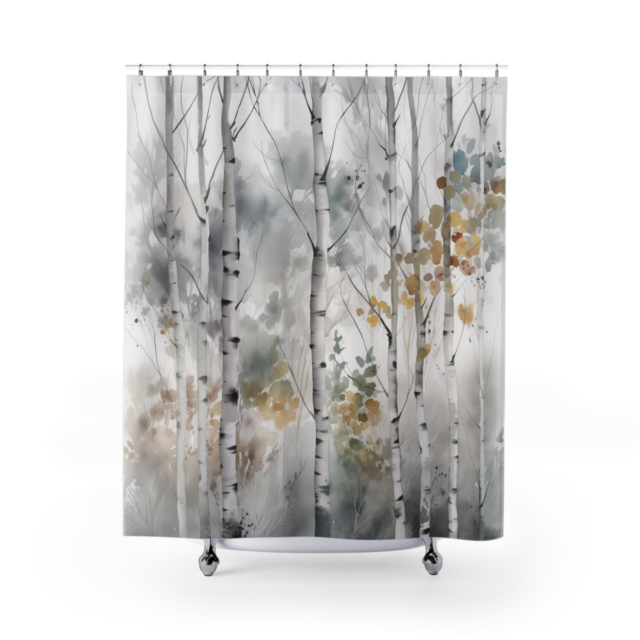 Rideau de douche forêt aquarelle pour créer une ambiance bien-être rétro chez soi