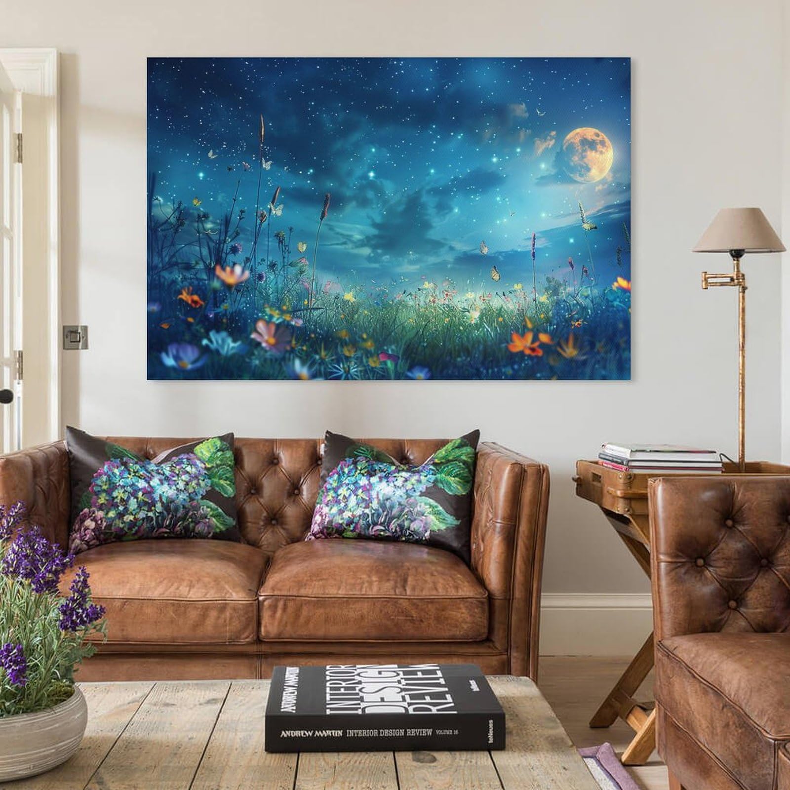 Amazon.co.jp: 絵画 美しい星空と月と夜の花畑 アートパネル ポスター