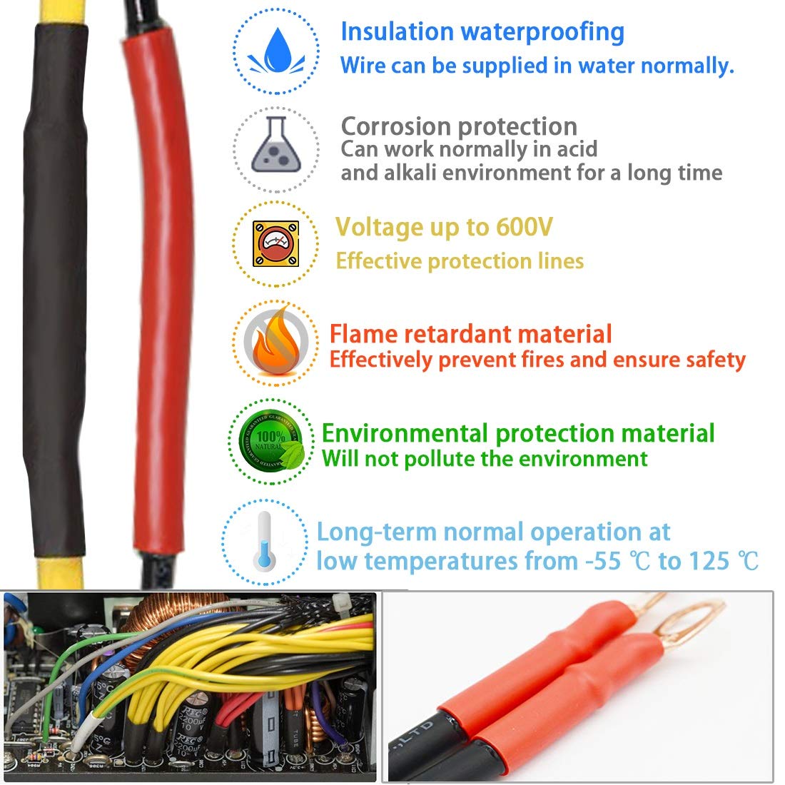 Dual Wall Heat Shrink Tubing 3:1 Ratio Heat Activated Adhesive Glue Lined Marine Shrink Tube Wire Sleeving Wrap Protector Black and Red, 2 Pack, 1.2M/4FT (Dia 12.7mm (1/2