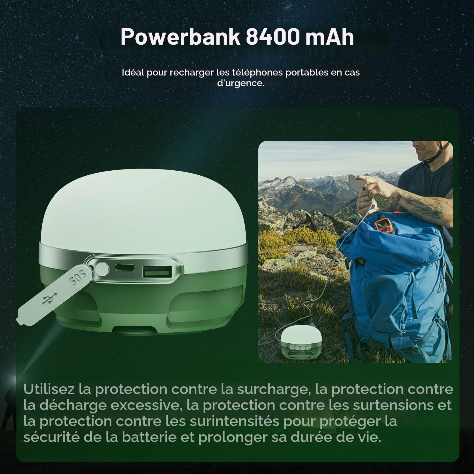 Lanterne Camping Rechargeable 8400mAh, LED Lampe Camping avec Changement de Couleur RVB, 5 Modes d'éclairage, étanche et Aimant Puissante pour Pêche, Randonnée d'urgence