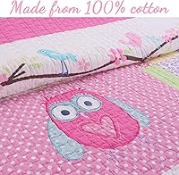 Vista 3 de Cozy Line Home Fashions Queen - Juego de edredón reversible de 7 piezas con bonito bordado de búho rosa, azul y verde, 100% algodón, colcha