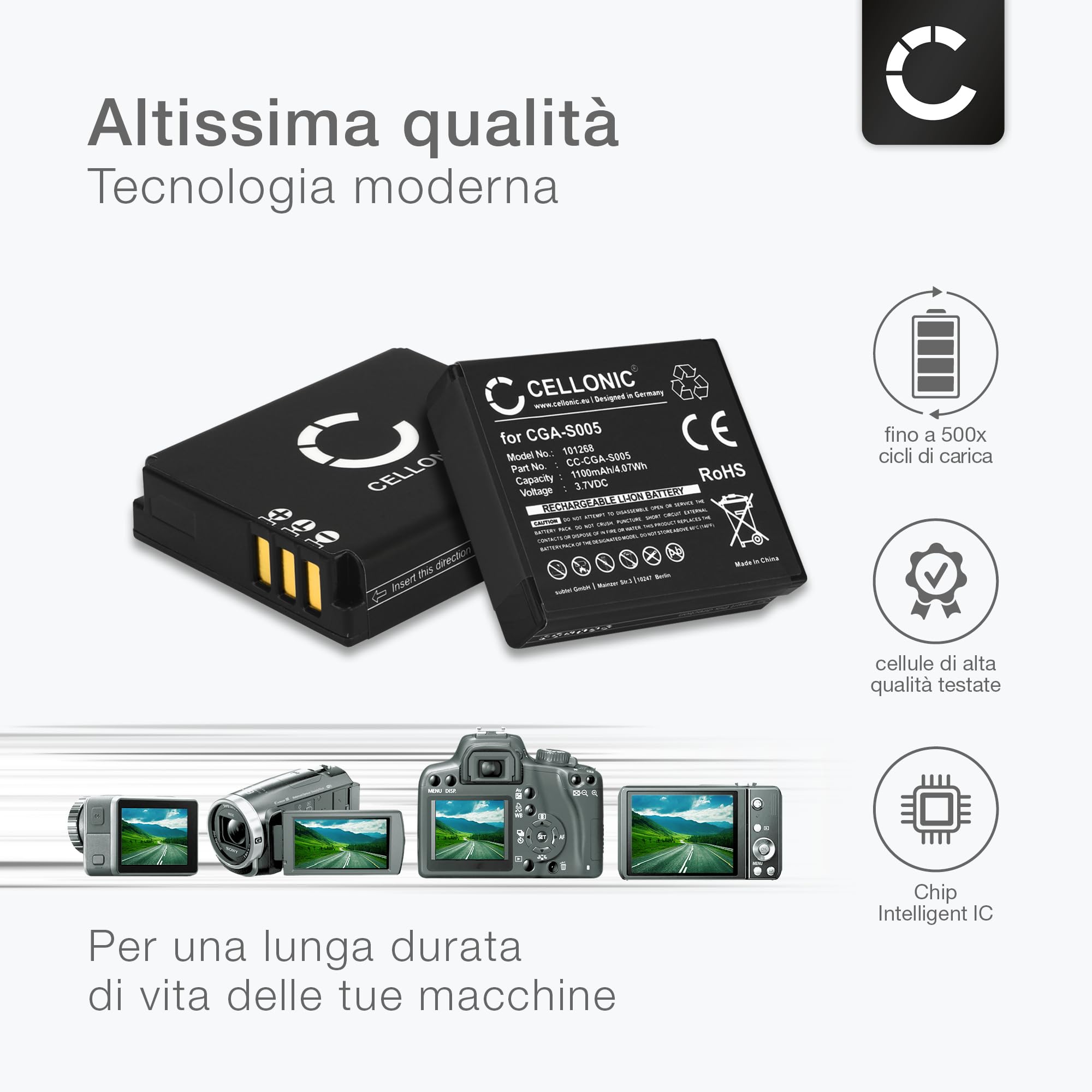 CELLONIC 2x Batteria compatibile con Ricoh GR II, DB-65, Ricoh GR | 2x, (1100mAh-3.7V-Ioni di Litio), Fotocamera Batteria per Ricoh GR II, DB-65, Ricoh GR, DB-60, Digital, Caplio R5, GX200