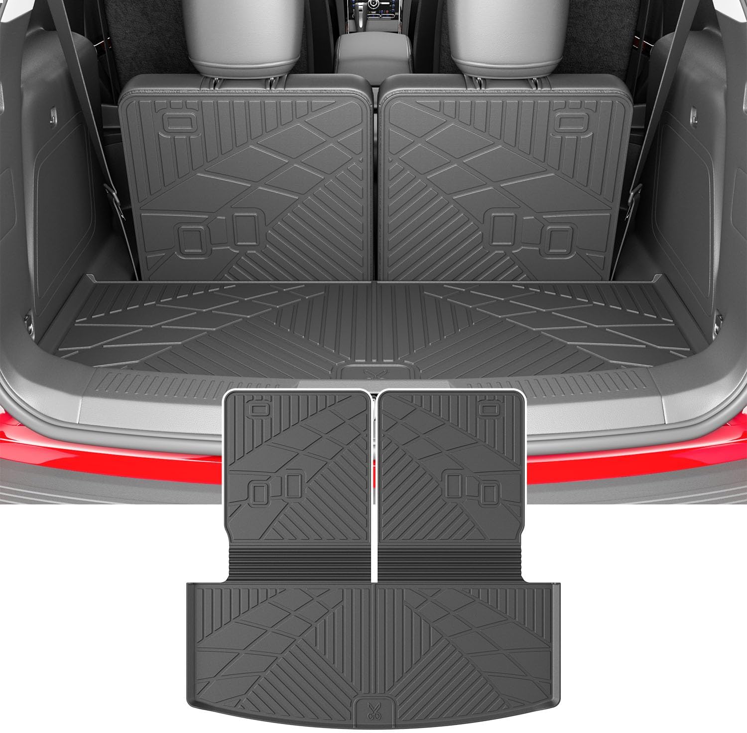 powoq 6&7 Seats Cargo Mat Compatible with 2020-2026 Ford Explorer Cargo Liner Back Seat Protector Trunk Mat TPE Replacement for 2020-2026 Ford Explorer Accessories (Trunk Mat with Backrest Mats)