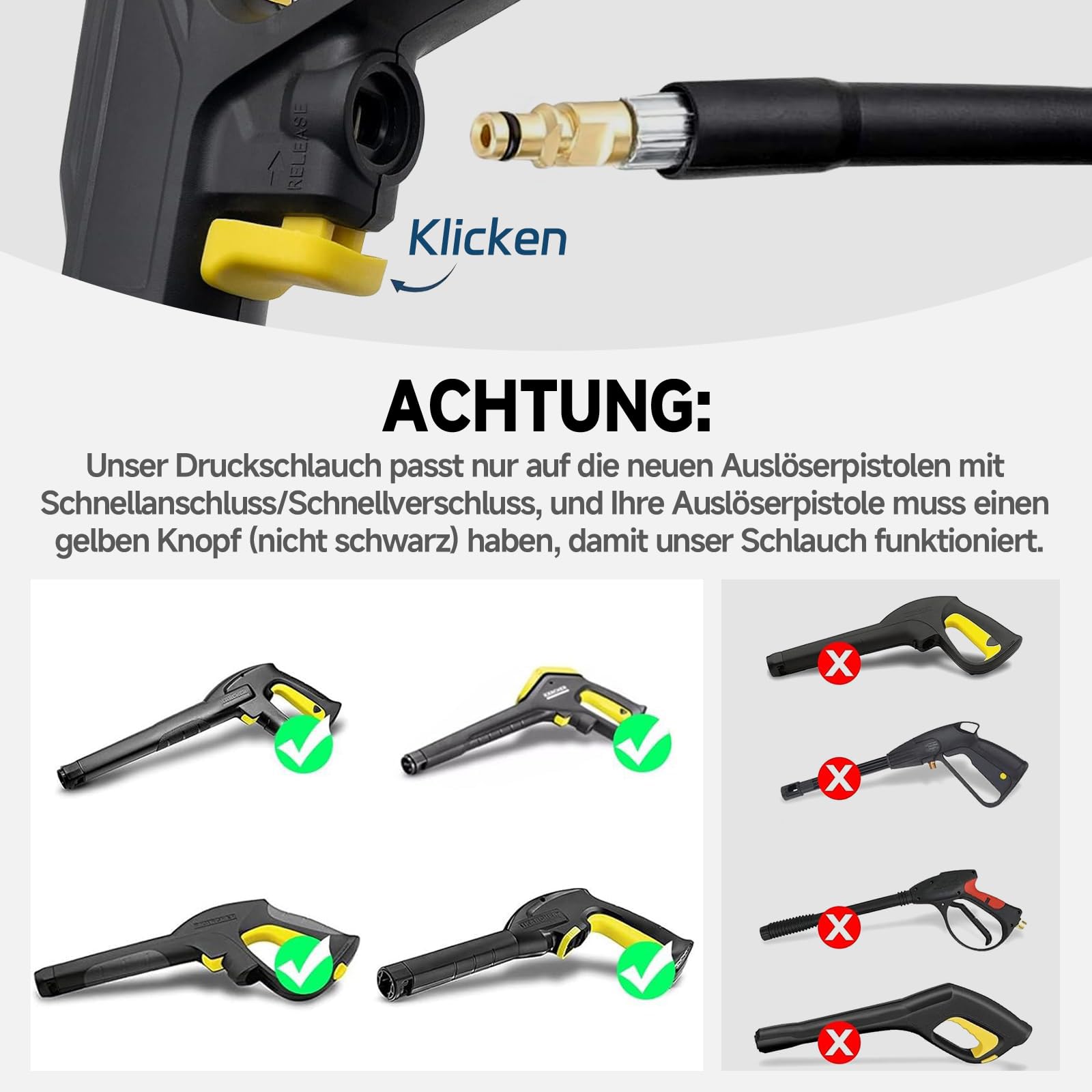 15M Hochdruckschlauch Kompatibel mit Kärcher K-Serie K2/K3/K4/K5/K6/K7, 180Bar Verlängerungsschlauch mit Quick Connect Anschlüsse, Hochdruckreiniger Ersatzschlauch