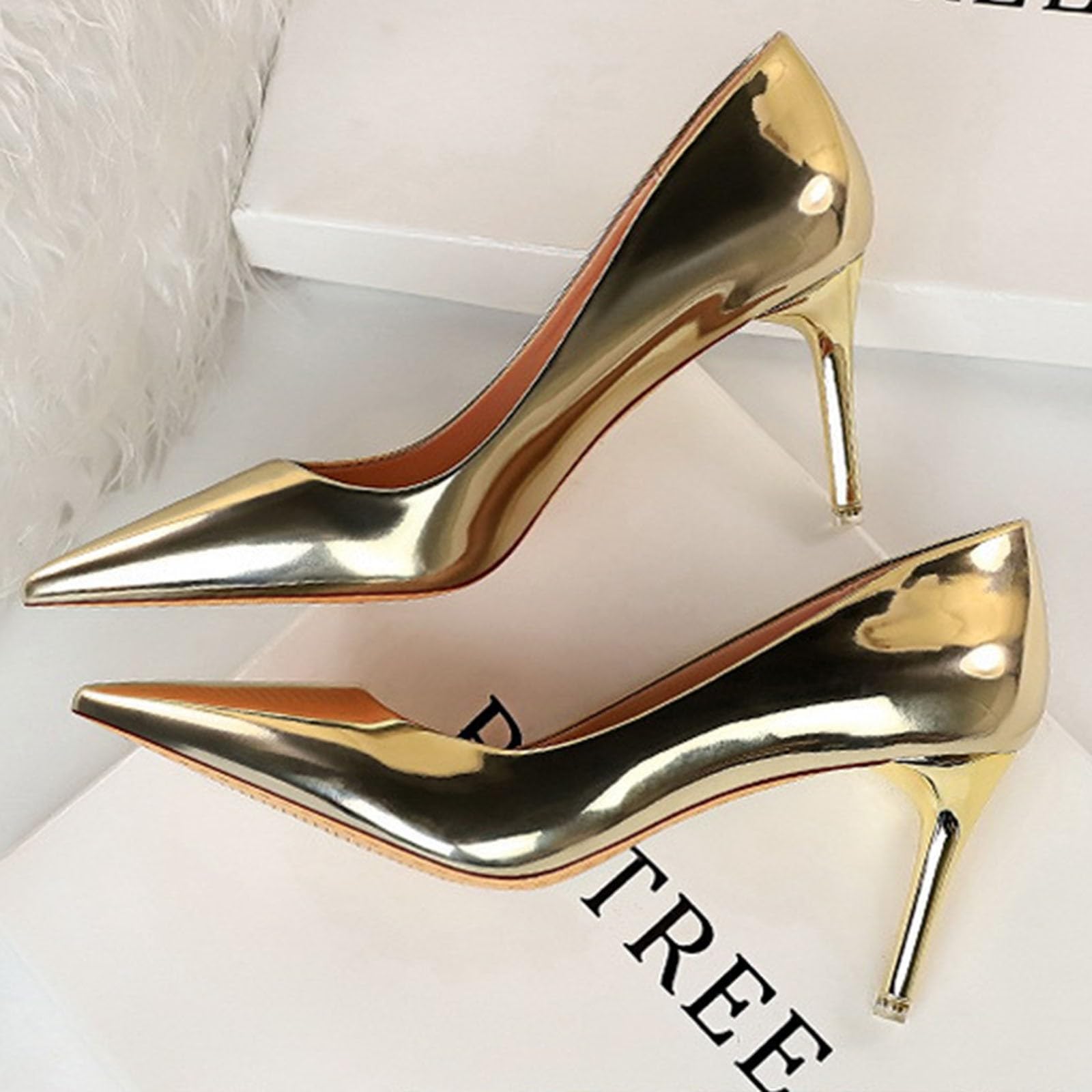 Scarpe da donna con tacco alto e punta a spillo, eleganti e verniciate | Comode scarpe da sposa senza chiusura, scarpe alte leggere, scarpe da sposa comode scarpe da sera per feste e discoteca