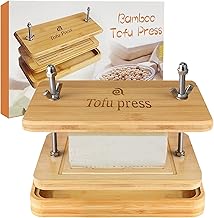Bamboo Tofu Press, Anrapley Tofu Presser, Easily Remove Water from Tofu for Better Texture and Flavor, Built in with Water Strainer, Drip Tray and Cheese Cloth, BPA Free, E-co Friendly