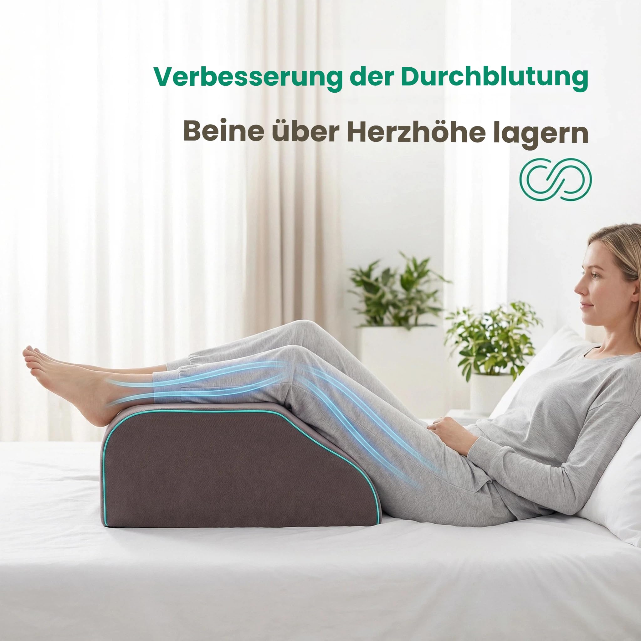 Beinkissen, Ergonomisches Venenkissen für Zeit nach Operationen | Orthopädisches Keilkissen Beinhochlagerungskissen mit Memory Foam – Waschbarer atmungsaktiver Bezug, 57x45x20cm.