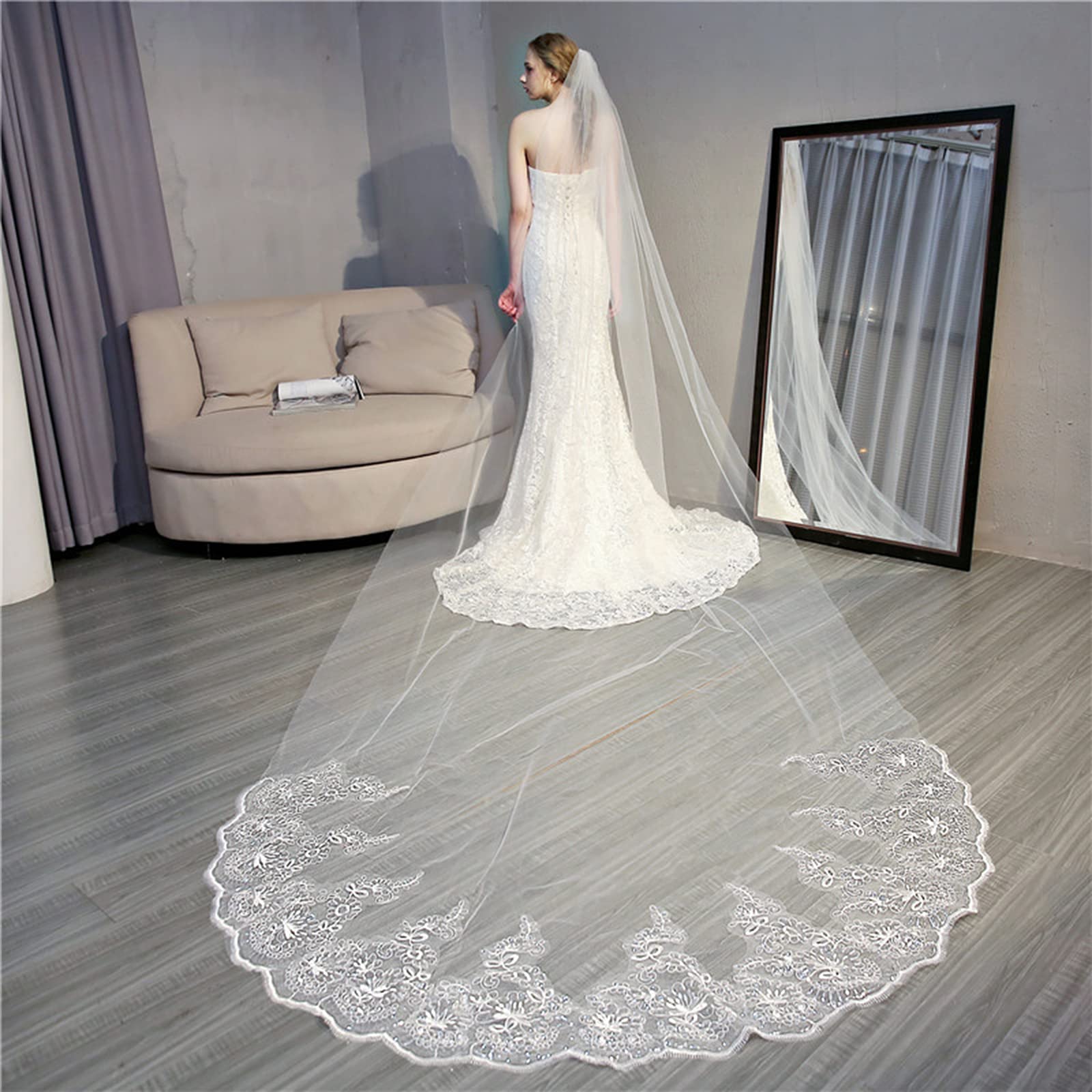 Weiß Elfenbein Frauen Kathedrale Hochzeit Schleier 3M Lange Braut