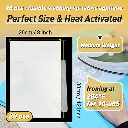 Miniatura 2 de Stitch Witchery - 20 hojas, 8 x 12 pulgadas, cinta fusible para aplicaciones de tela, interfaz fusible de peso medio, tela de unión fusible de