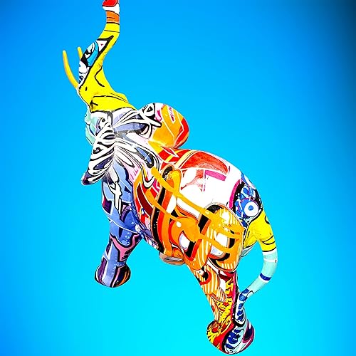 Miniatura 7 de Esculturas de elefante de arte de grafiti coloridas, estatua de elefante grande moderna y creativa de 10.5 pulgadas de alto para cocina, oficina,