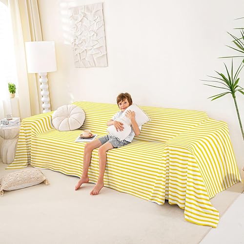 Miniatura 4 de Erosebridal Protector de sofá a rayas de 71 x 102 pulgadas, funda de sofá a rayas amarillas y blancas para sofá, funda geométrica de rayas