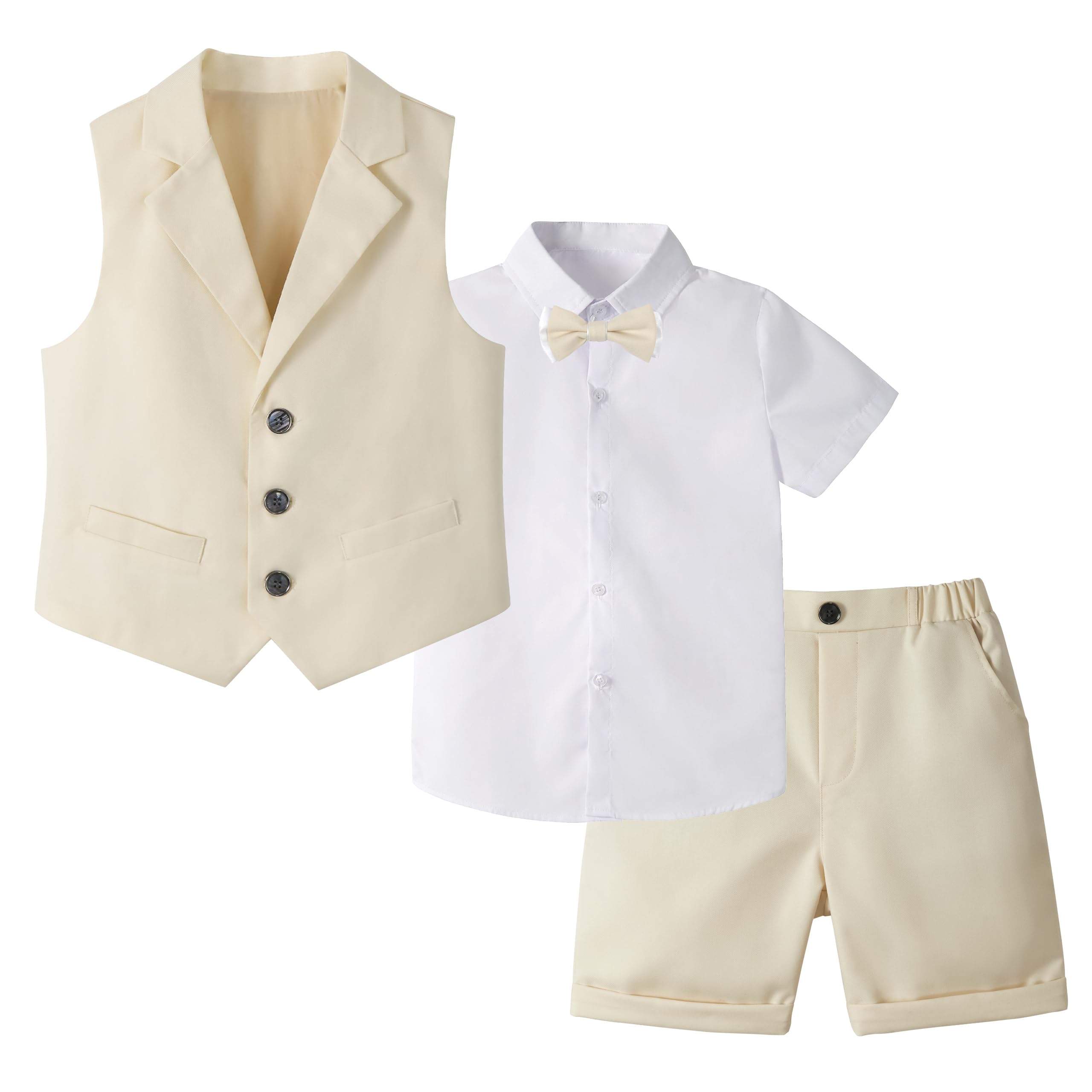 LOLANTA 4 Pezzi Bambini Ragazzi Abbigliamento Set Camicia + Papillon + Gilet + Pantaloni, Ragazzo Gentleman Nozze Smoking Cerimonia