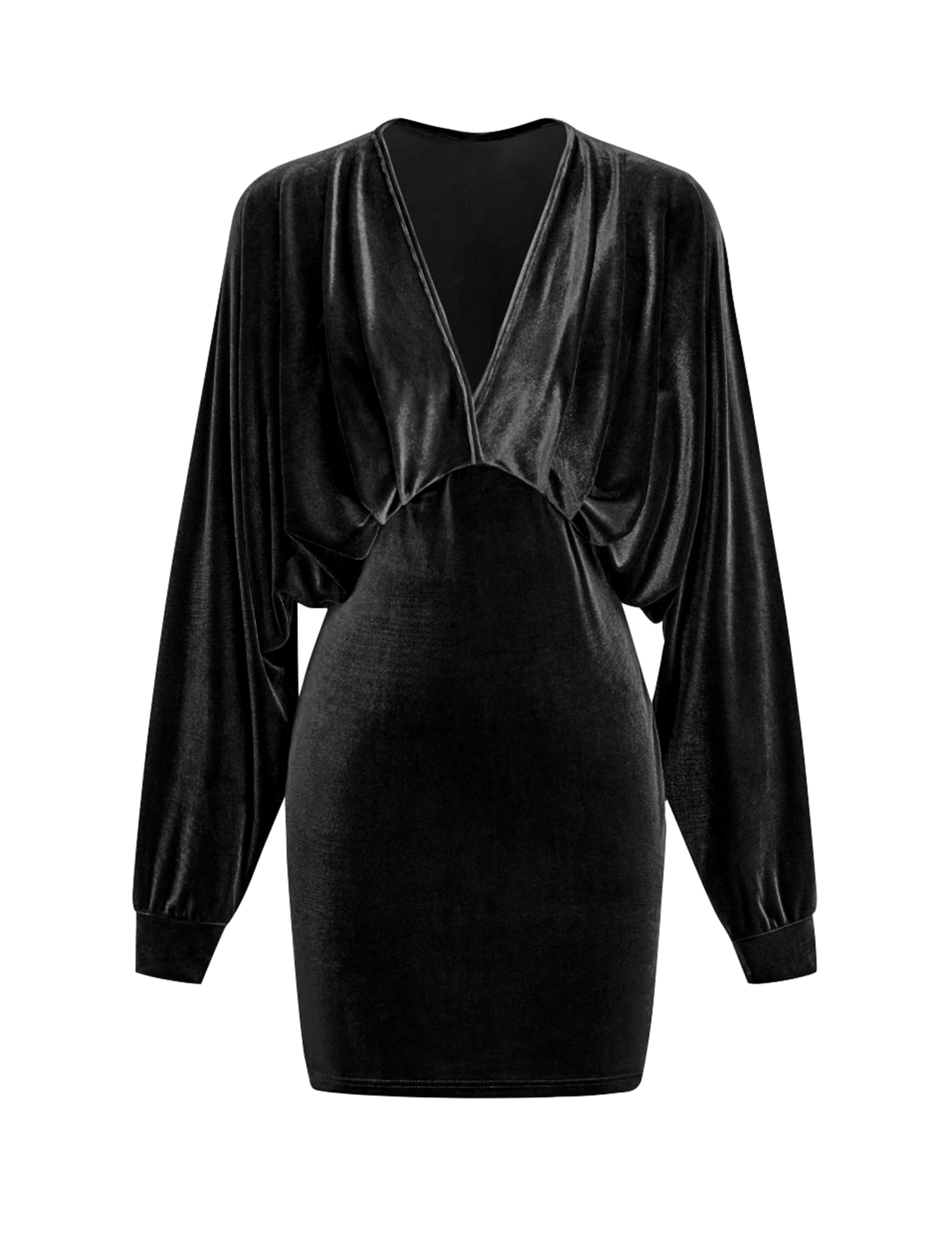 YMDUCH Elegante vestido corto de terciopelo para mujer, con cuello en V profundo, manga larga, estilo murciélago, para fiesta, club