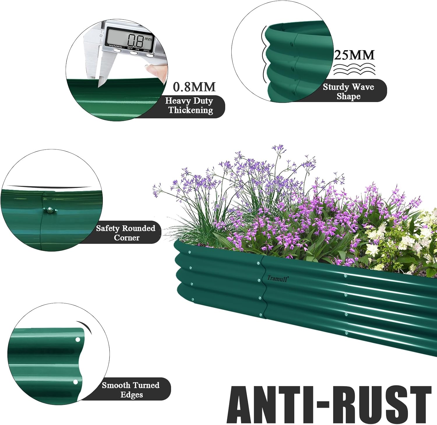 12x2x1ft Galvanized Raised Garden Bed, 12" Tall Metal Raised Beds for Gardening Kit, Bottomless Above Ground Planter Boxes for Outdoor Plants Vegetables, Flowers, Herbs, Fruits, Rust Resistant, Green
