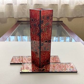 Amazon.co.jp: Kano ぎやまん ガラス 花器 花瓶 花台 花柄 赤 金
