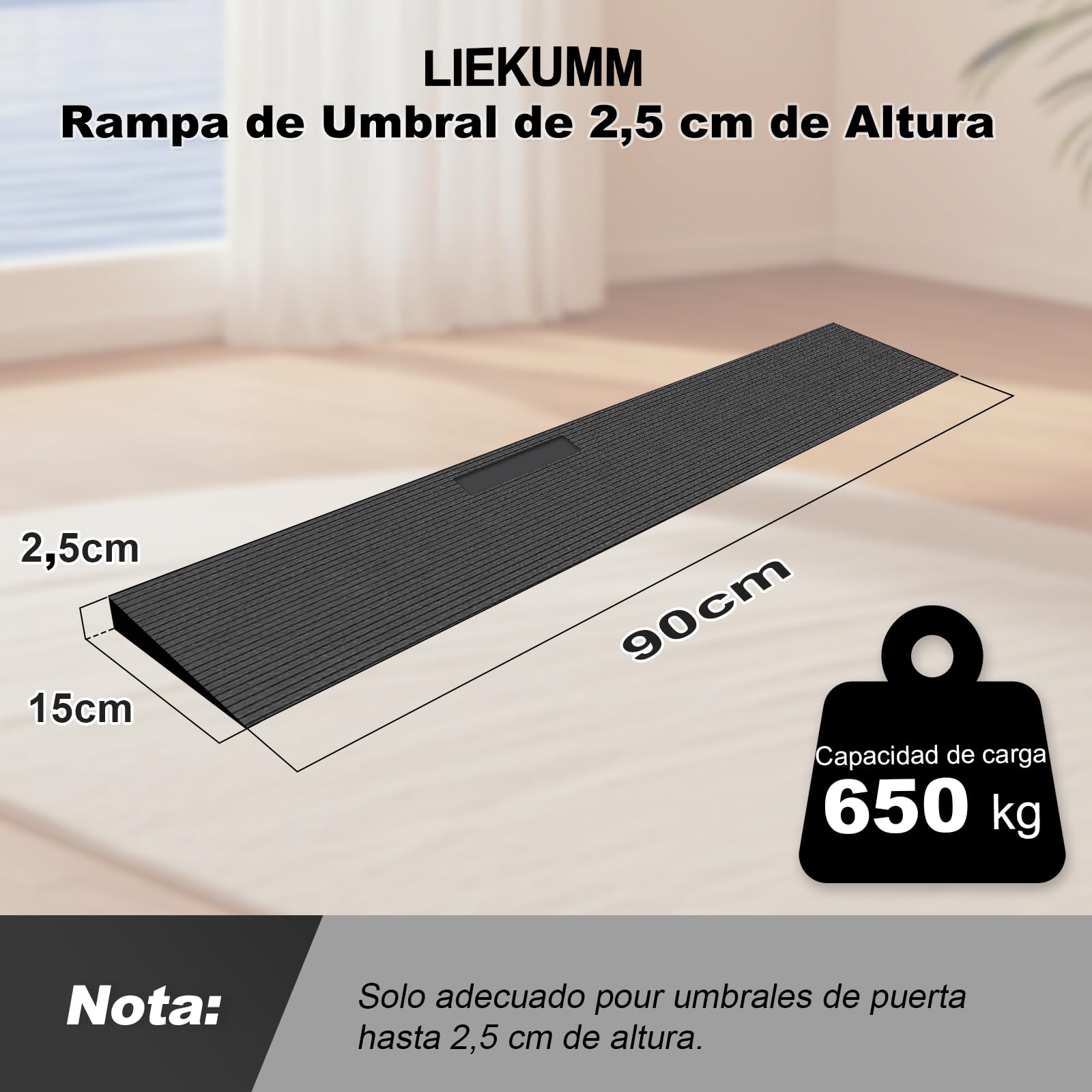 LIEKUMM Rampa de Goma para sillas de Ruedas, 2,5 cm Umbral Rampas, 650kg, rampa Silla de Ruedas Antideslizante, rampa para umbrales, Aberturas y Cuarto de baño