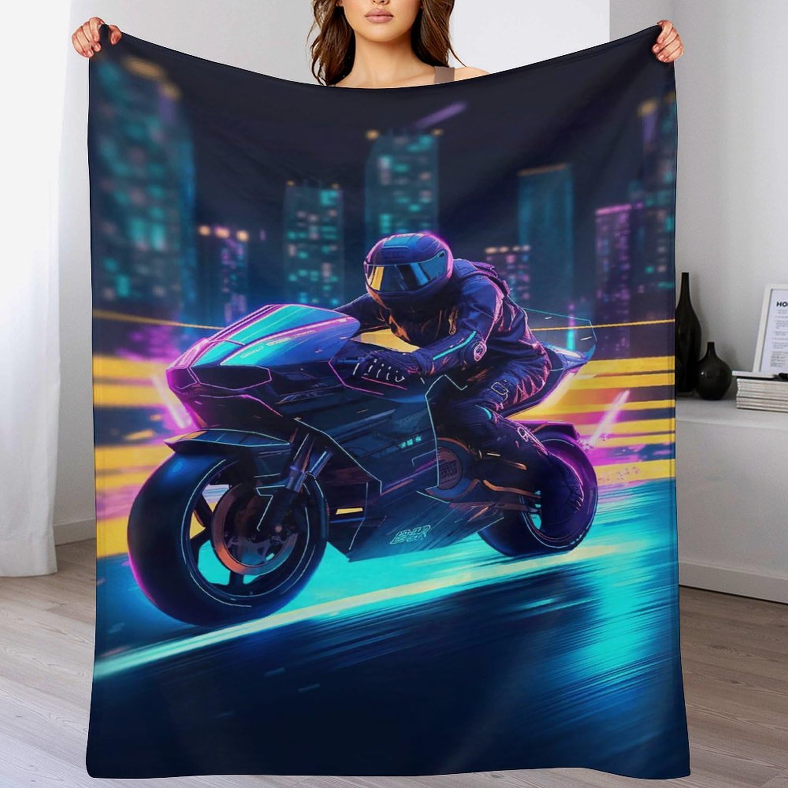 Couverture polaire moto 180x200 pour lit et canapé en flannel douce
