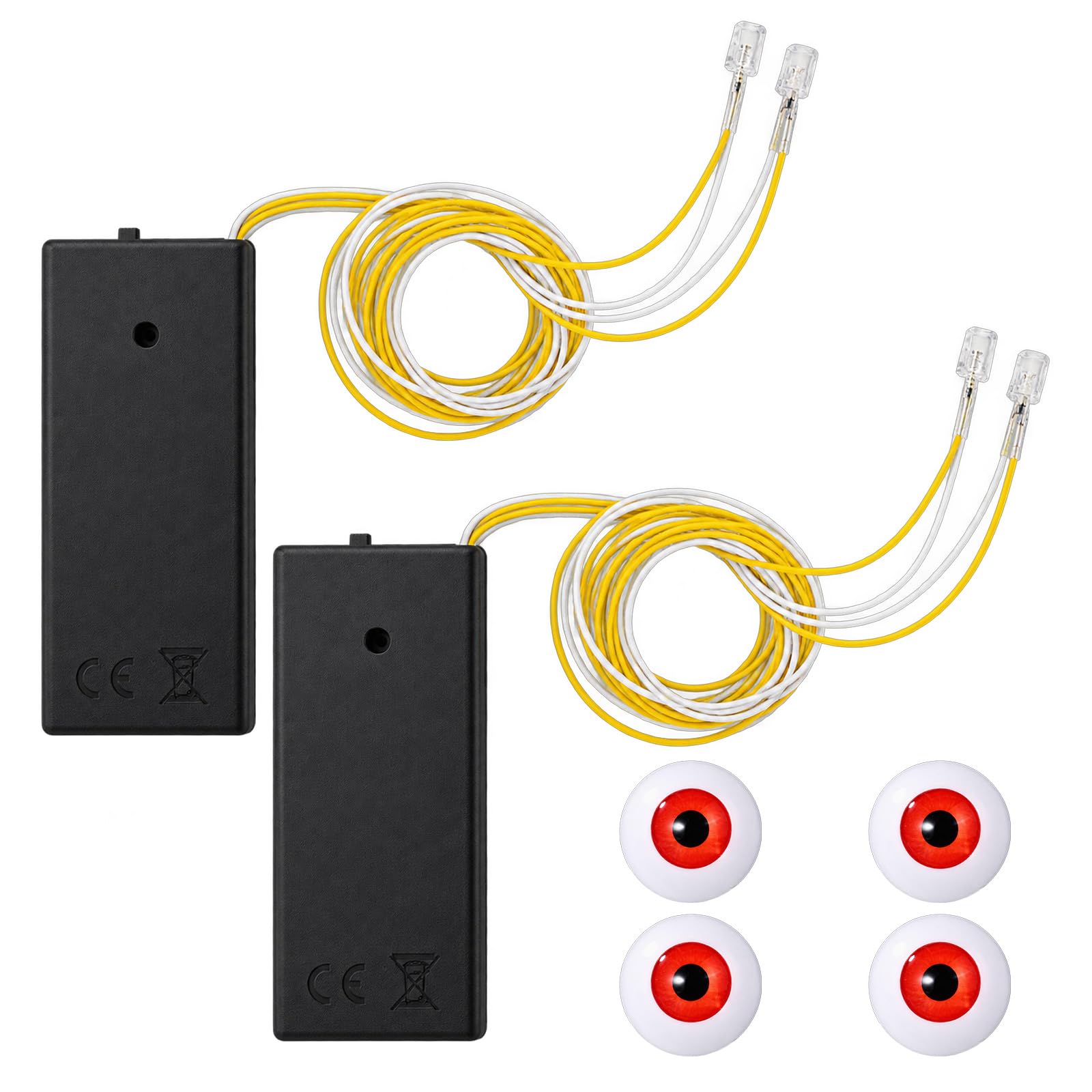 6pcs LED Halloween Glowing Light Up Eyes Set, Horror Scary DIY Eyes (Red)