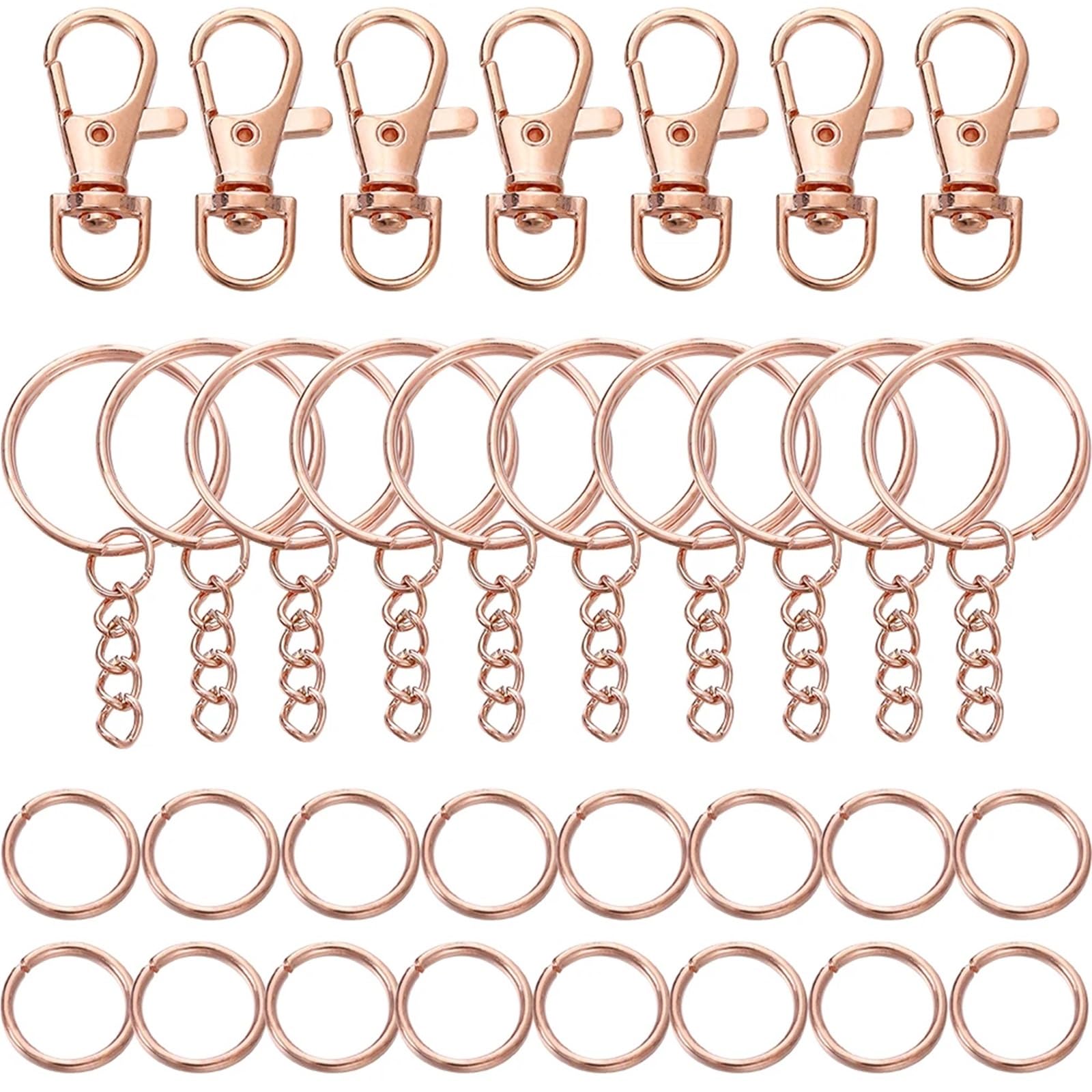 Juego de 10 llaveros giratorios con gancho a presión con conectores de cadena para llavero, cordón, accesorios para hacer joyas (oro rosa, 16 x 36 mm)